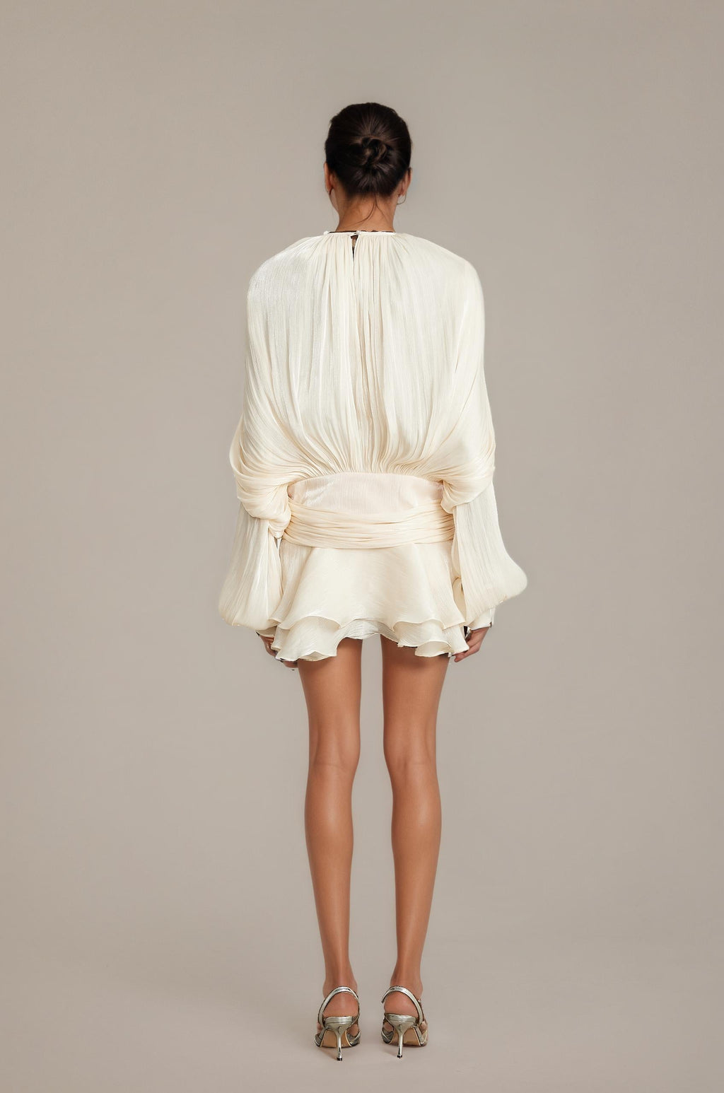 Eugénie Neutral Pleated Ruffle Mini Dress