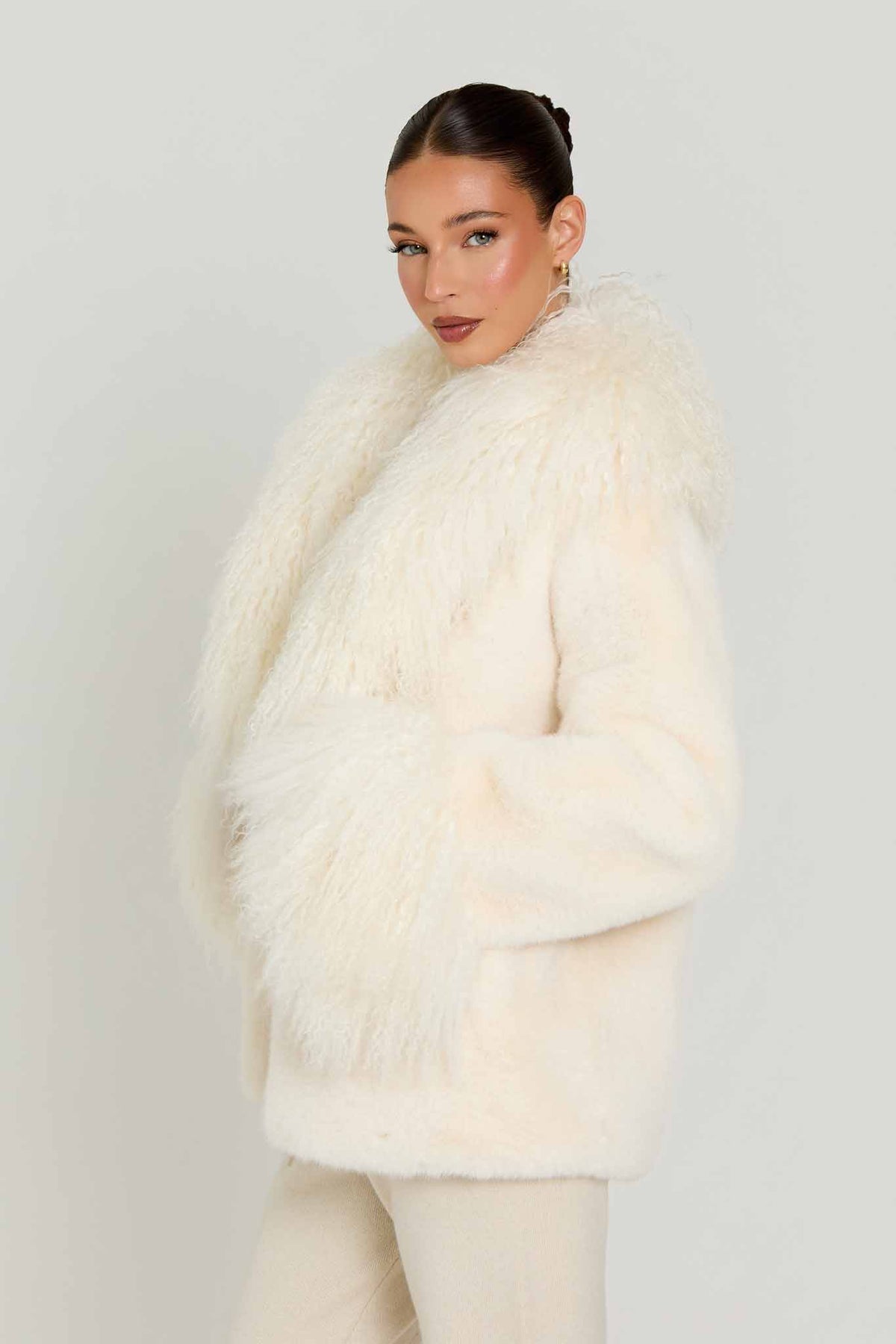 Faux Fur Coat with a Loose Collar