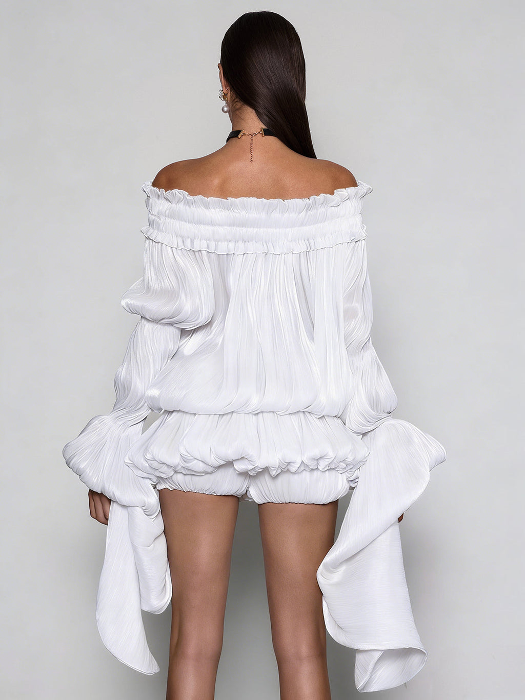 Salyxen Off Shoulder Ruched Dress Set In White