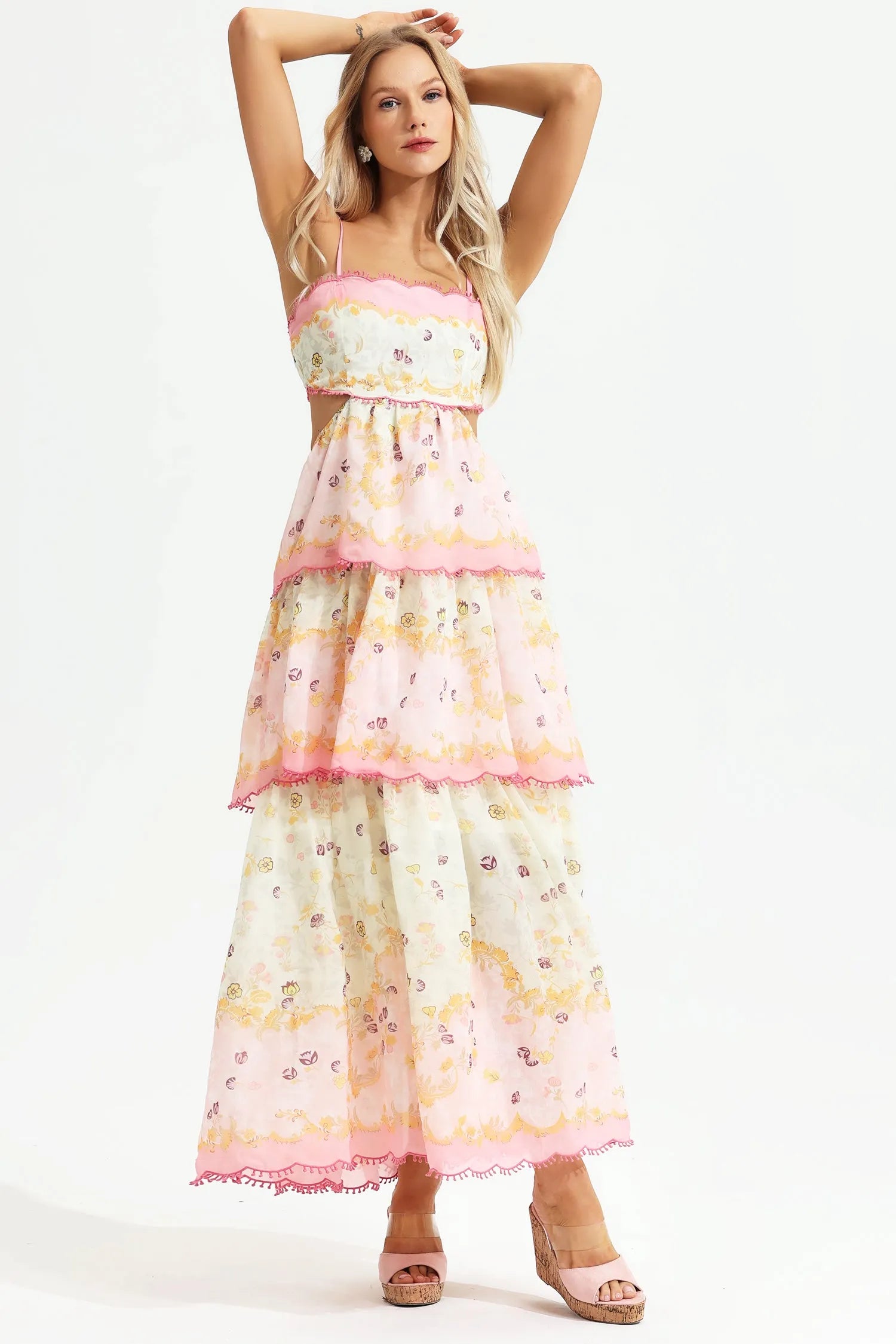 Jemma - Floral Tiered Ruffle Backless Maxi Dress