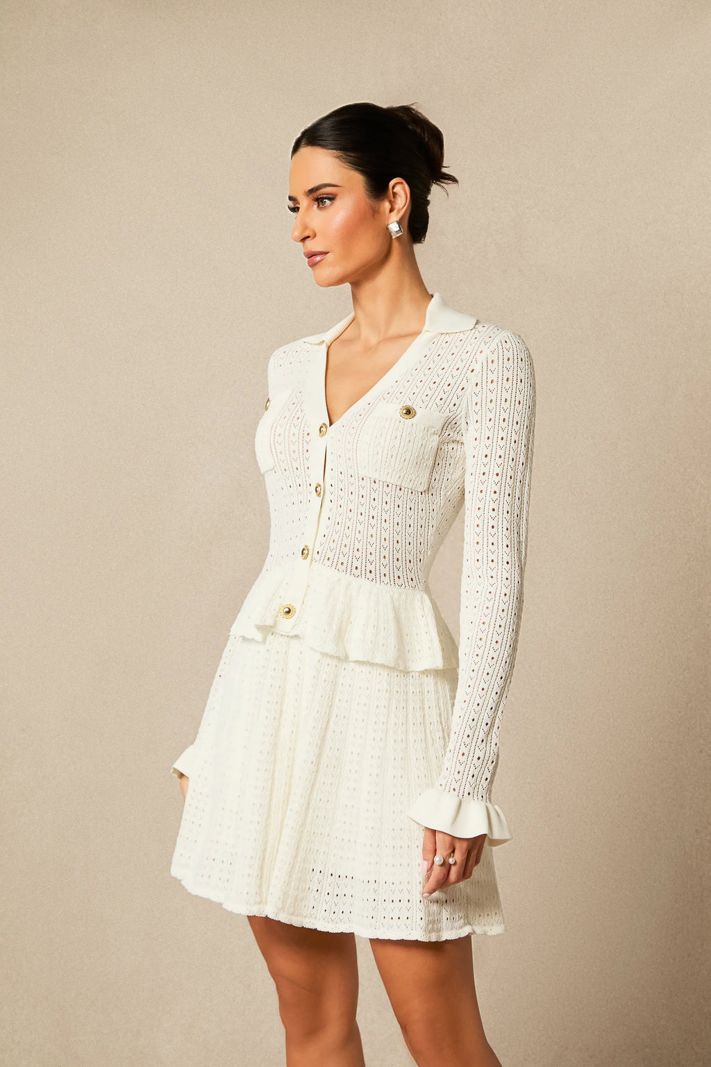 Sara - V-Neck Ruffled Knit Mini Dress