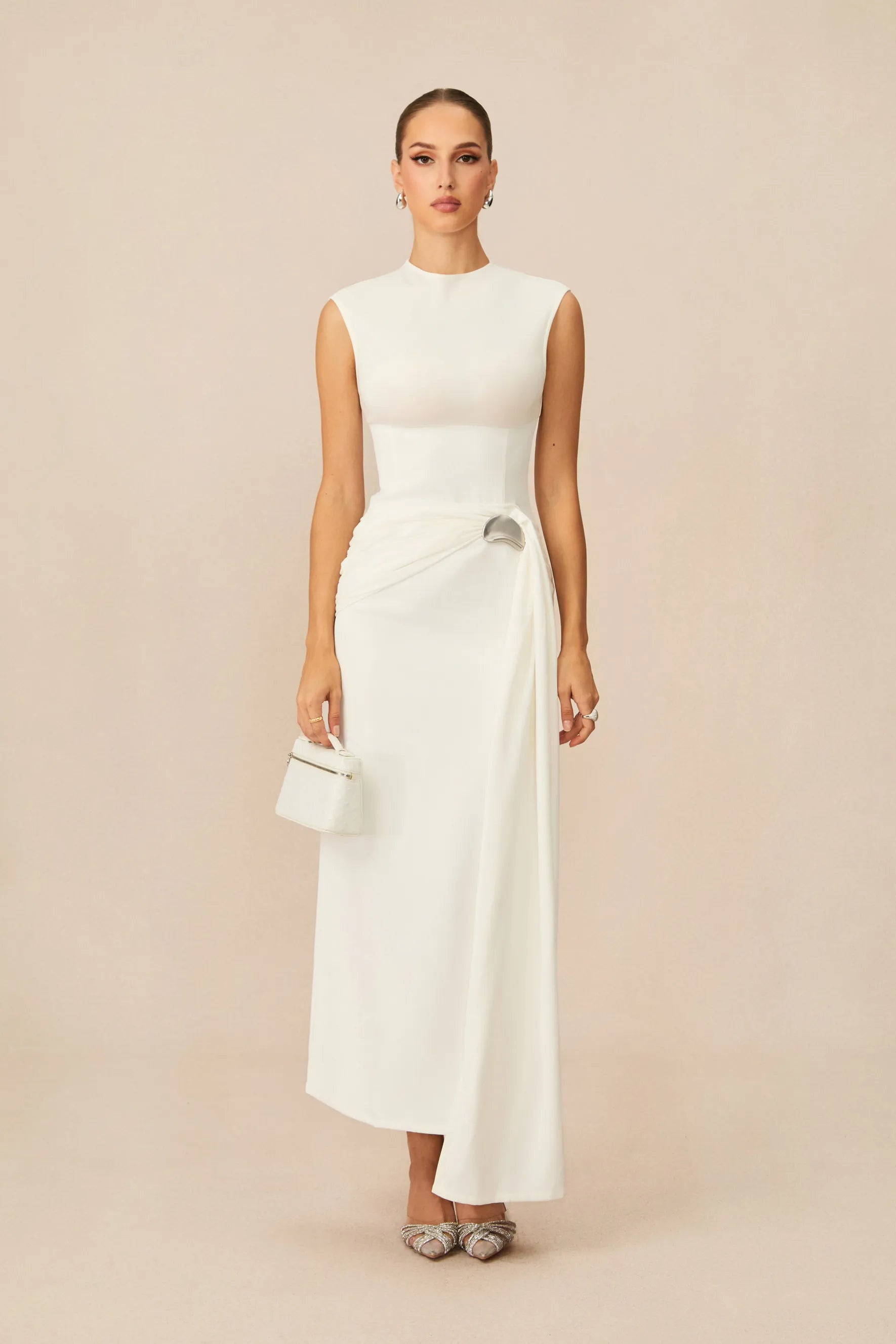 Fiona Sleeveless Side Drape Maxi Dress
