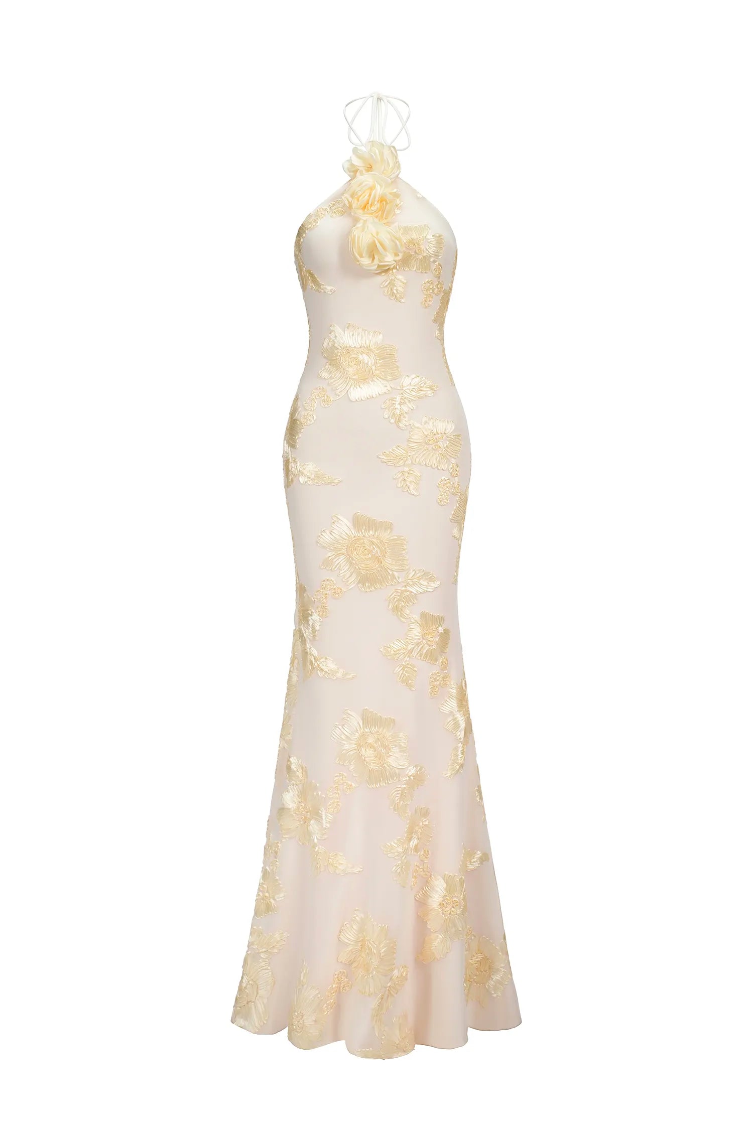 Reese - Flower Halter Embroidery Maxi Dress
