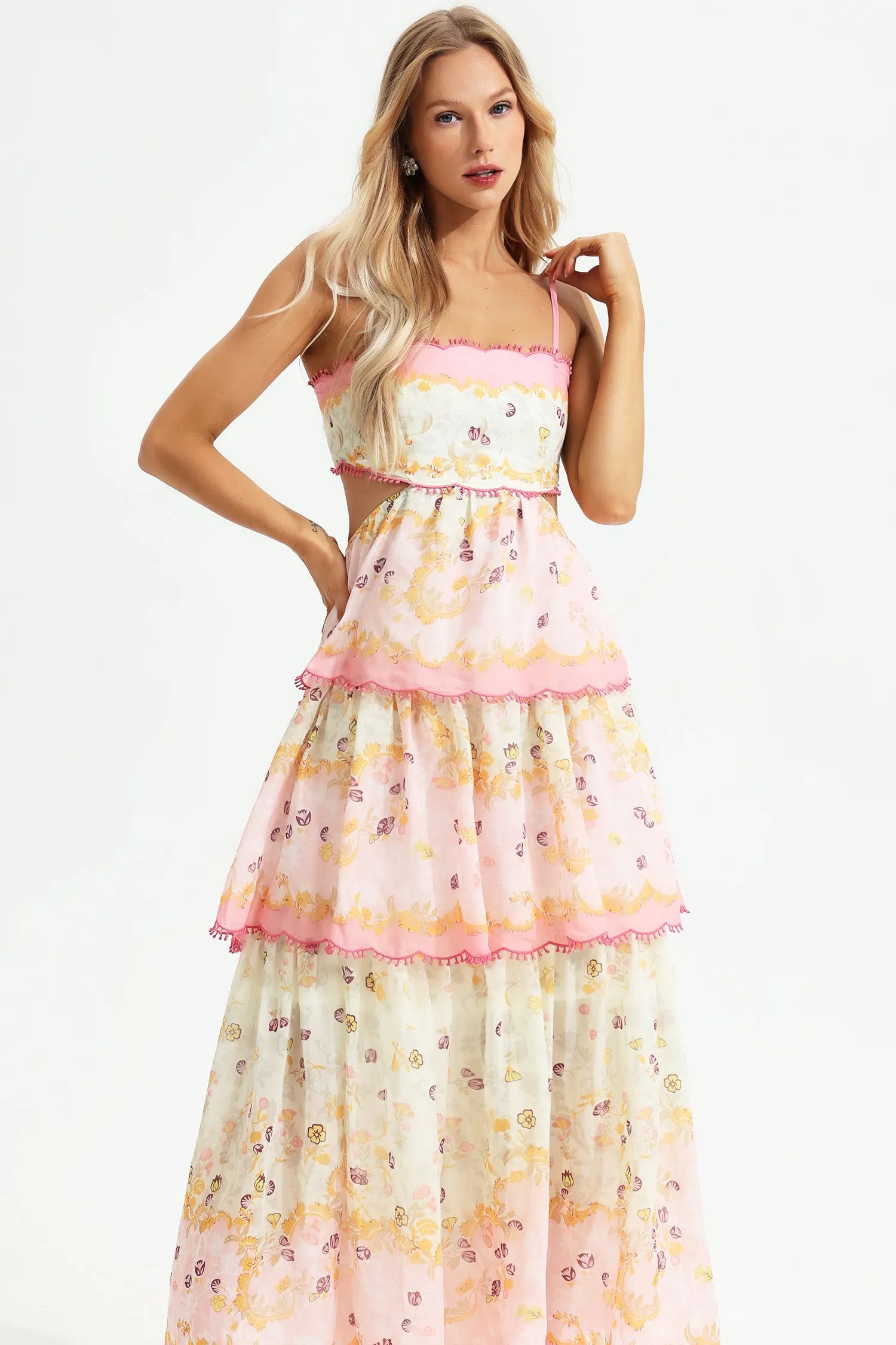 Jemma - Floral Tiered Ruffle Backless Maxi Dress