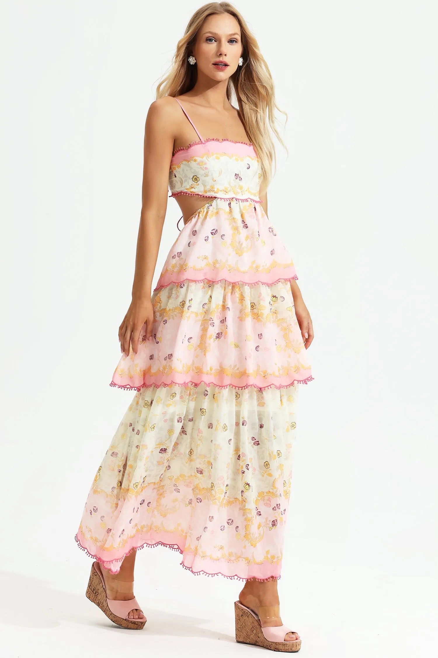 Jemma - Floral Tiered Ruffle Backless Maxi Dress