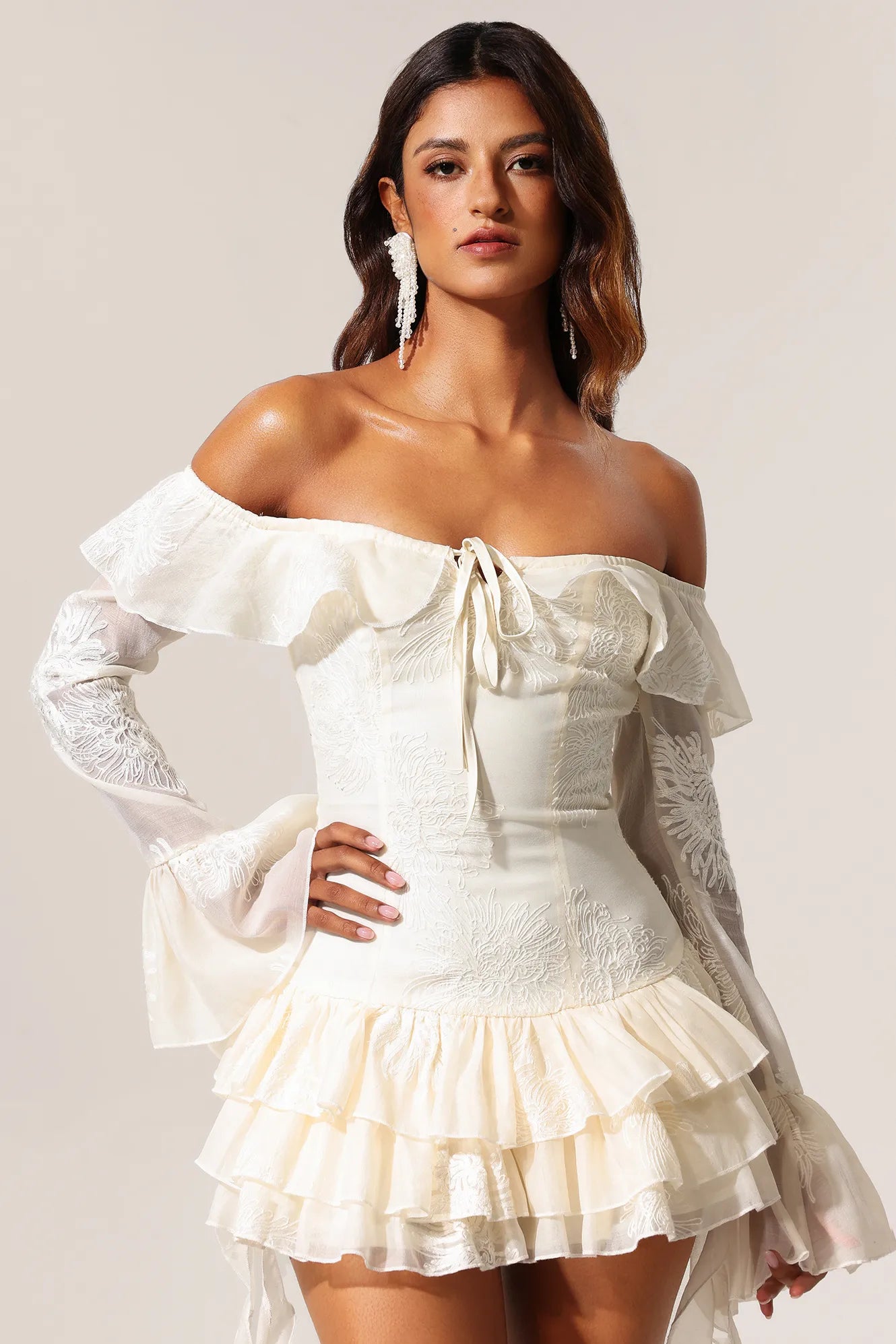 Isabel - Off-shoulder Long Sleeve Mini Dress