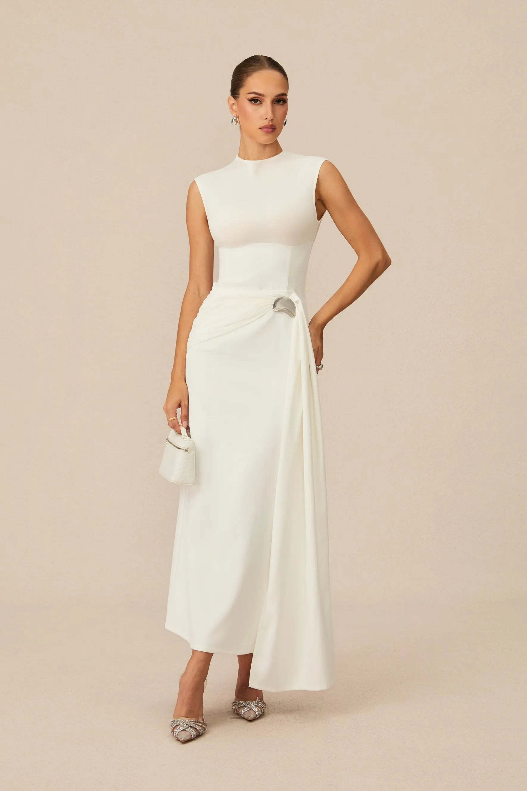 Fiona Sleeveless Side Drape Maxi Dress