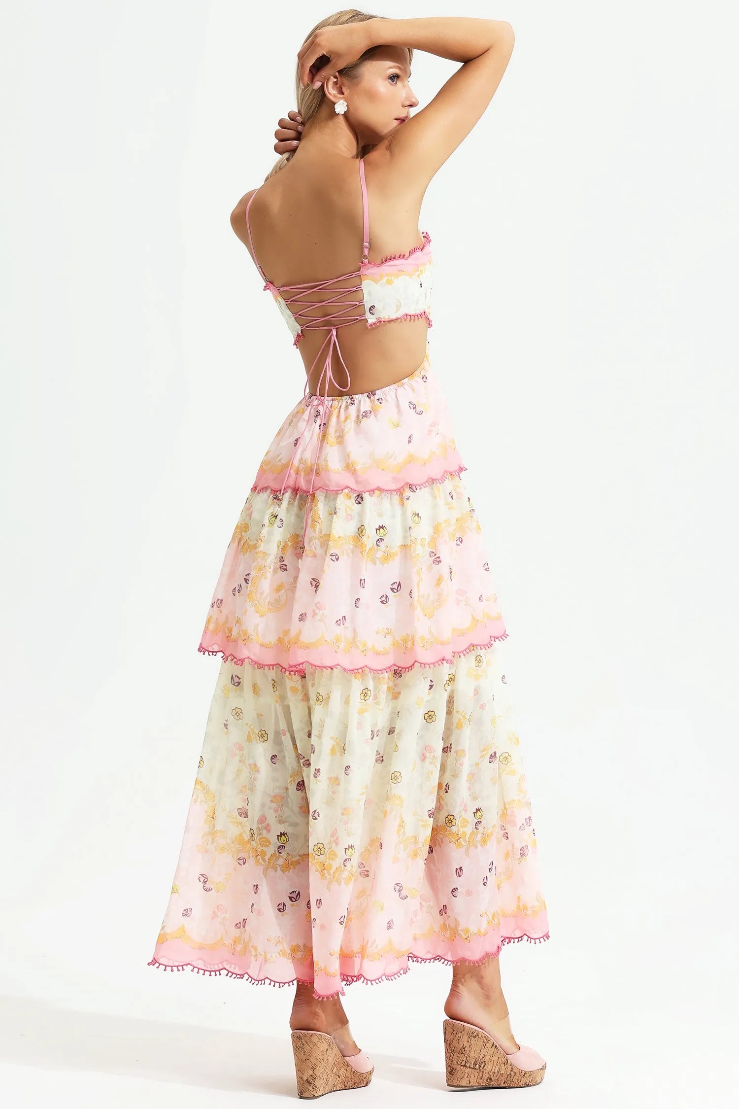 Jemma - Floral Tiered Ruffle Backless Maxi Dress