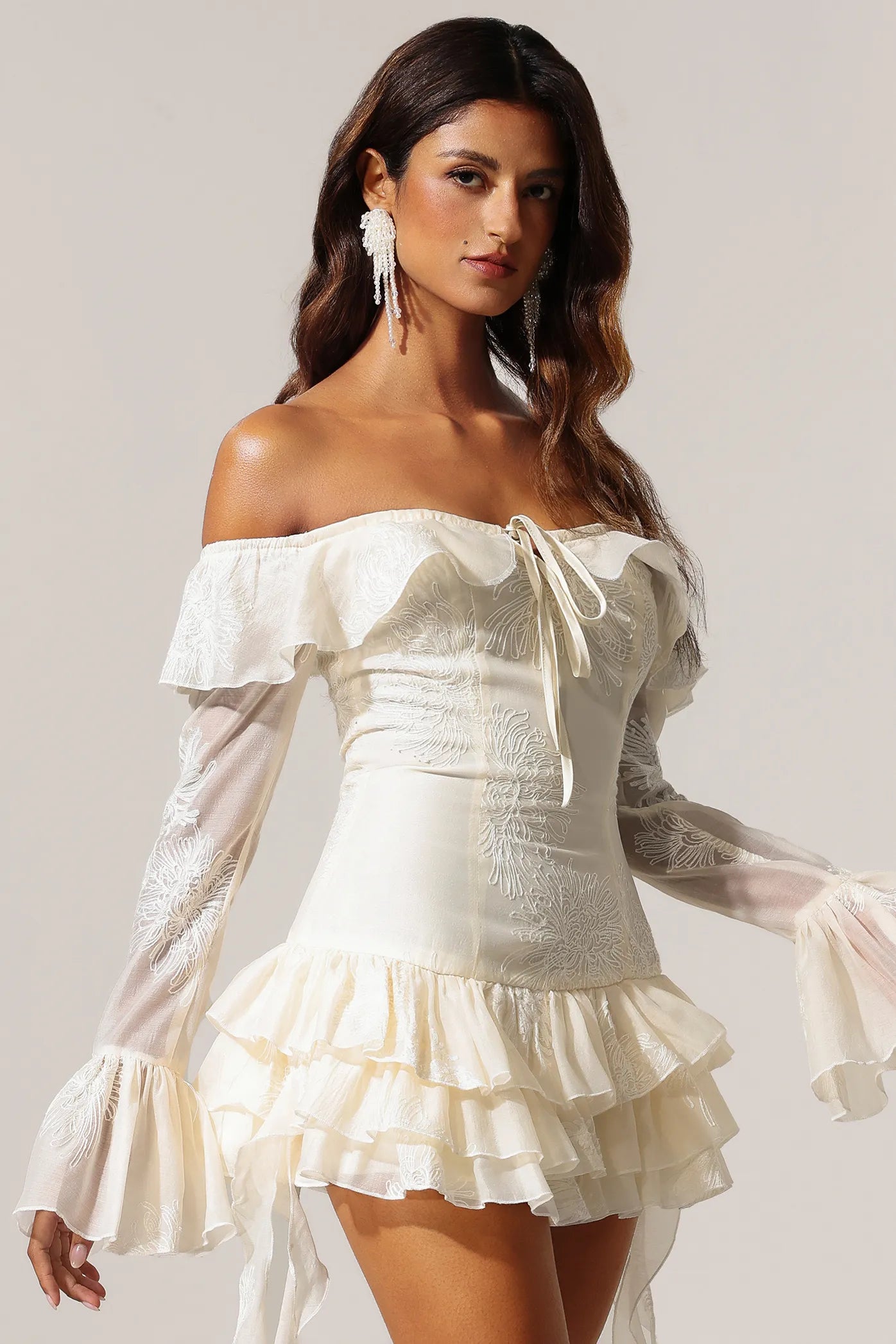 Isabel - Off-shoulder Long Sleeve Mini Dress