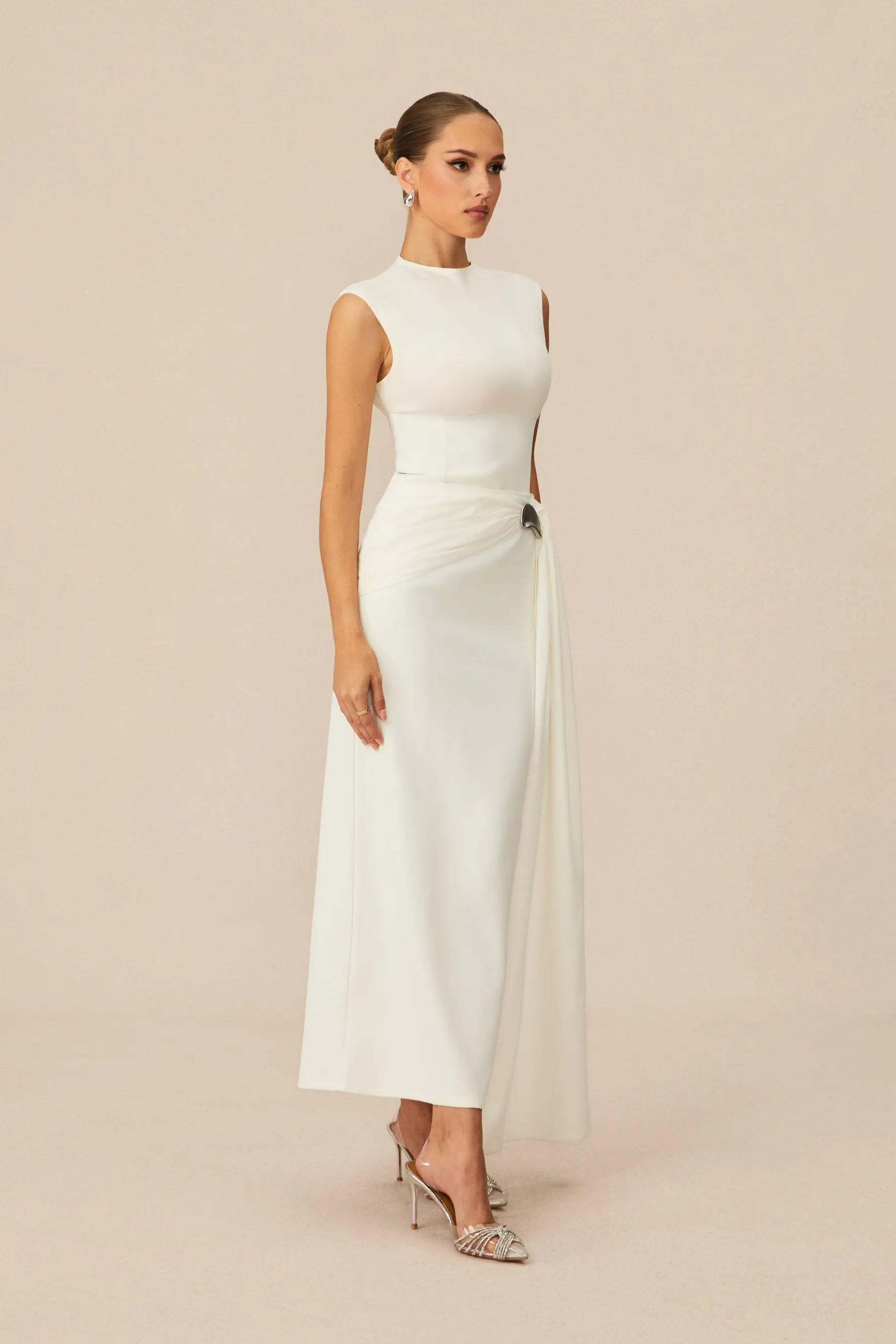 Fiona Sleeveless Side Drape Maxi Dress