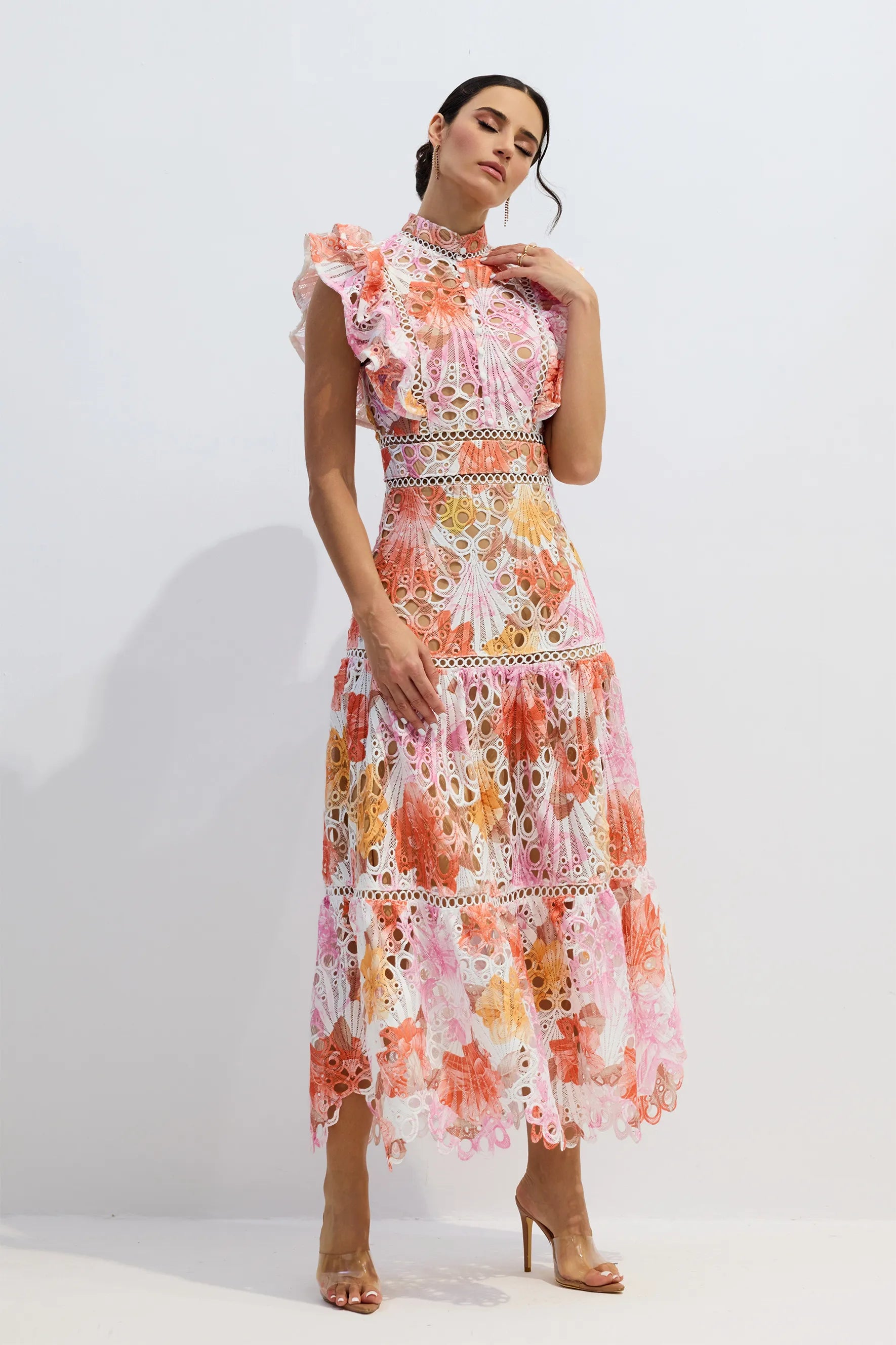 Kamara - Print Lace Embroidered Maxi Dress