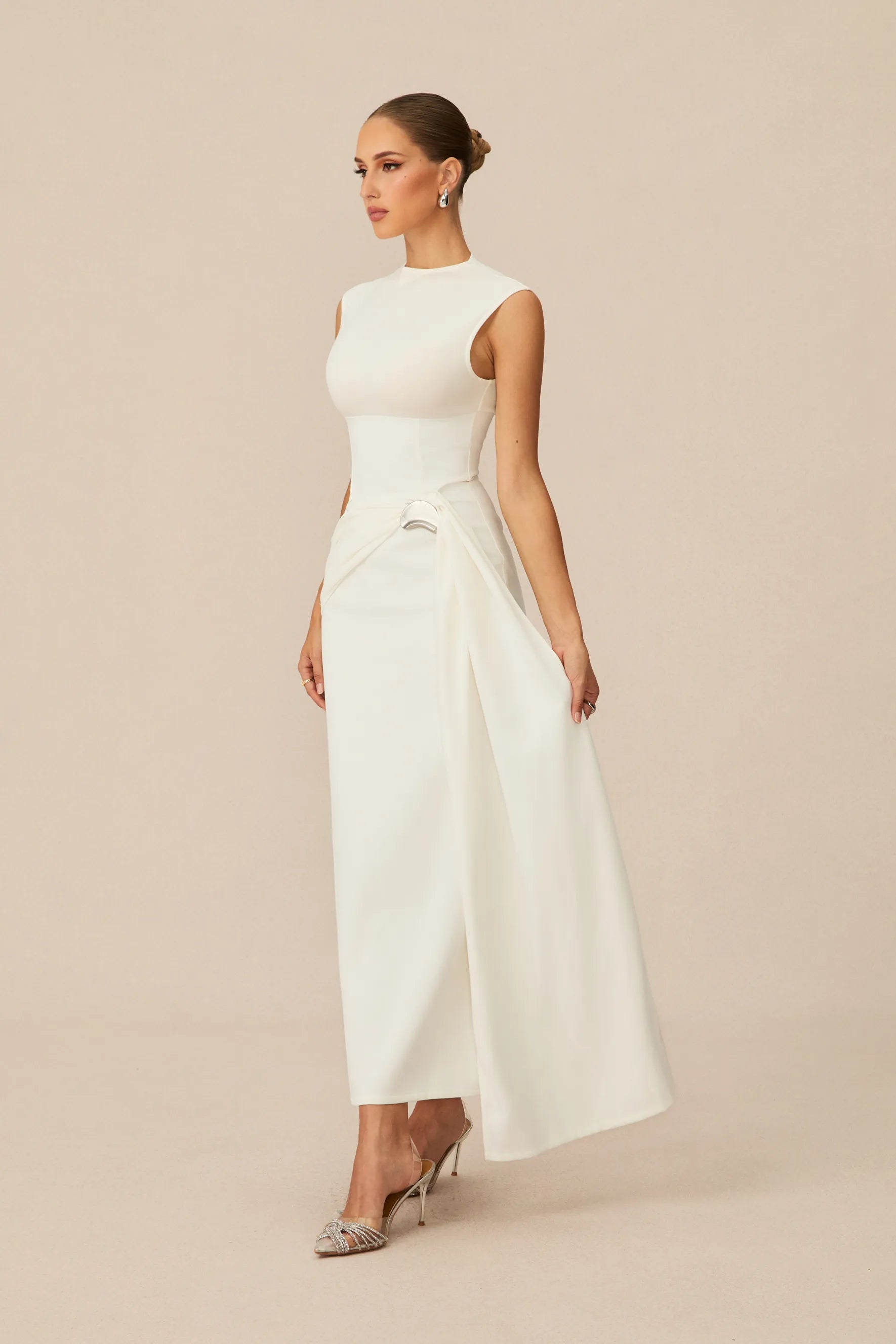 Fiona Sleeveless Side Drape Maxi Dress