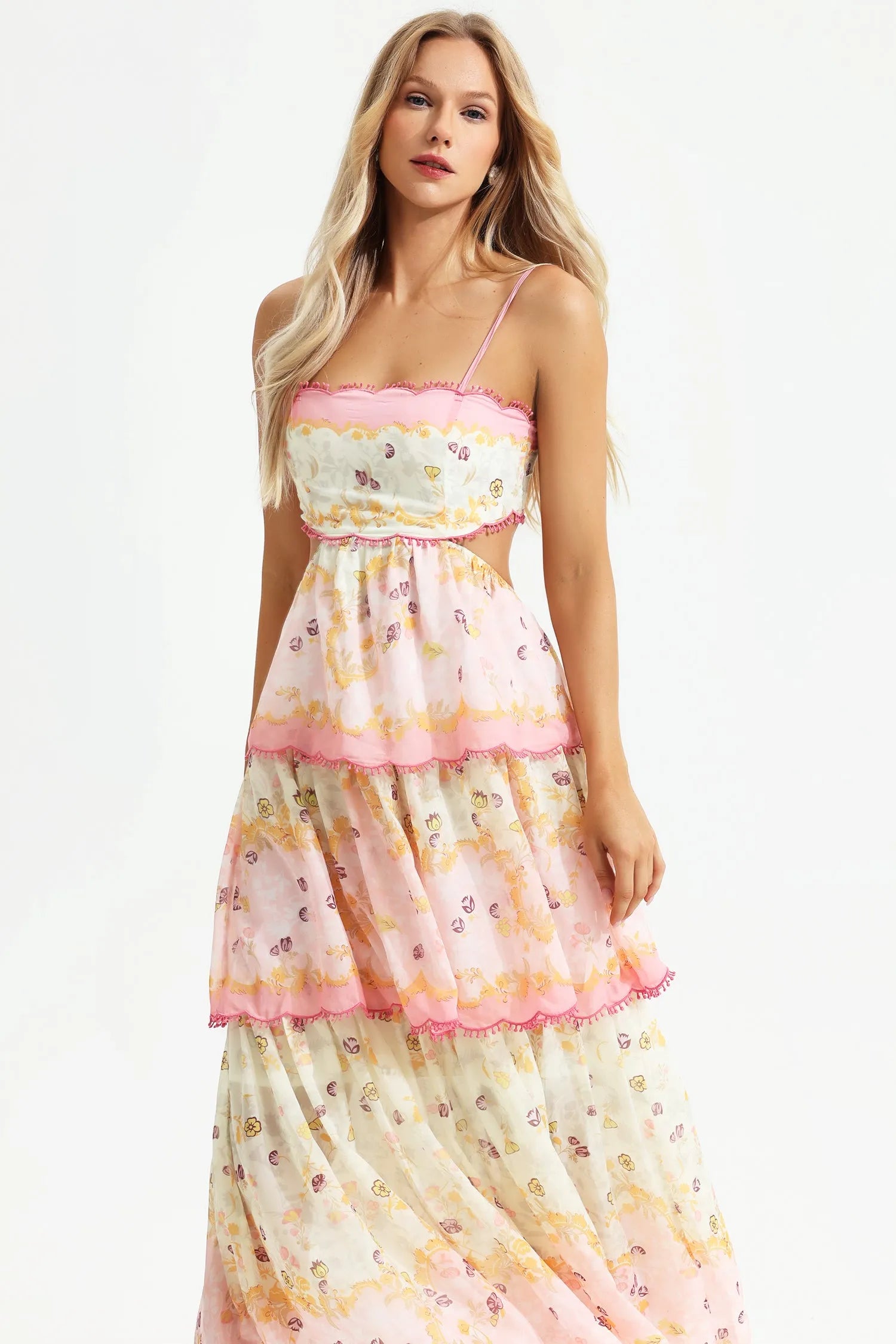 Jemma - Floral Tiered Ruffle Backless Maxi Dress