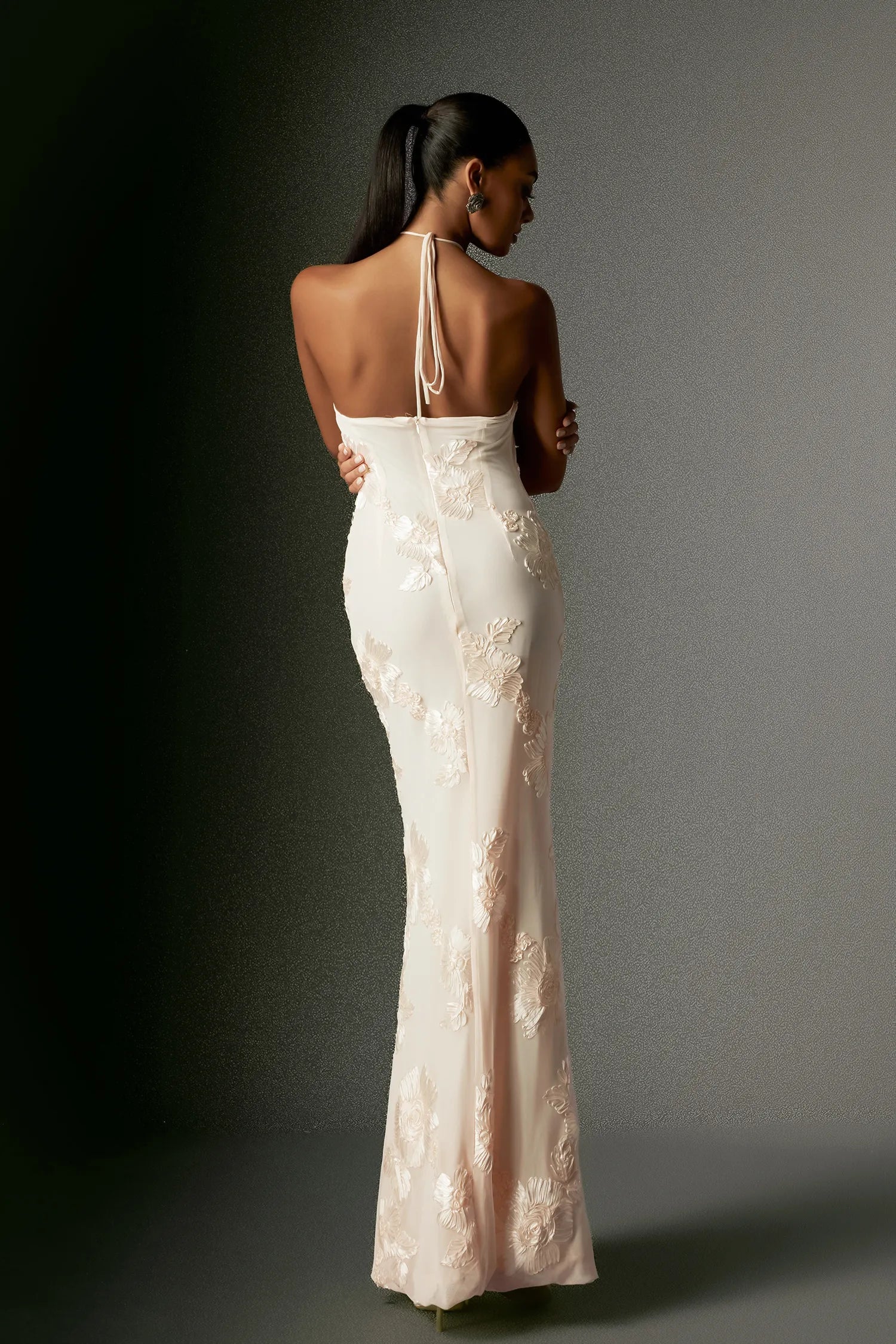 Reese - Flower Halter Embroidery Maxi Dress