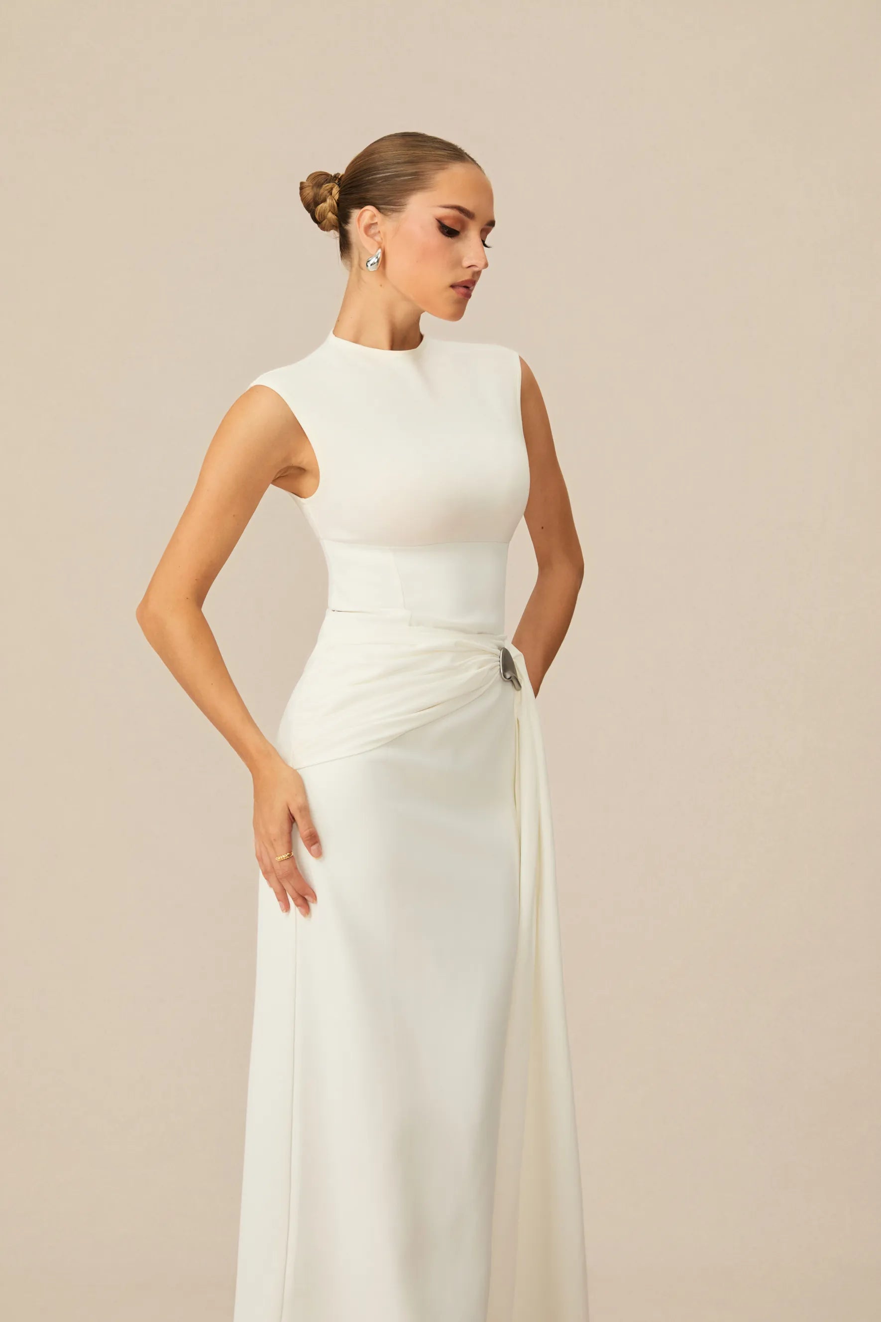 Fiona Sleeveless Side Drape Maxi Dress