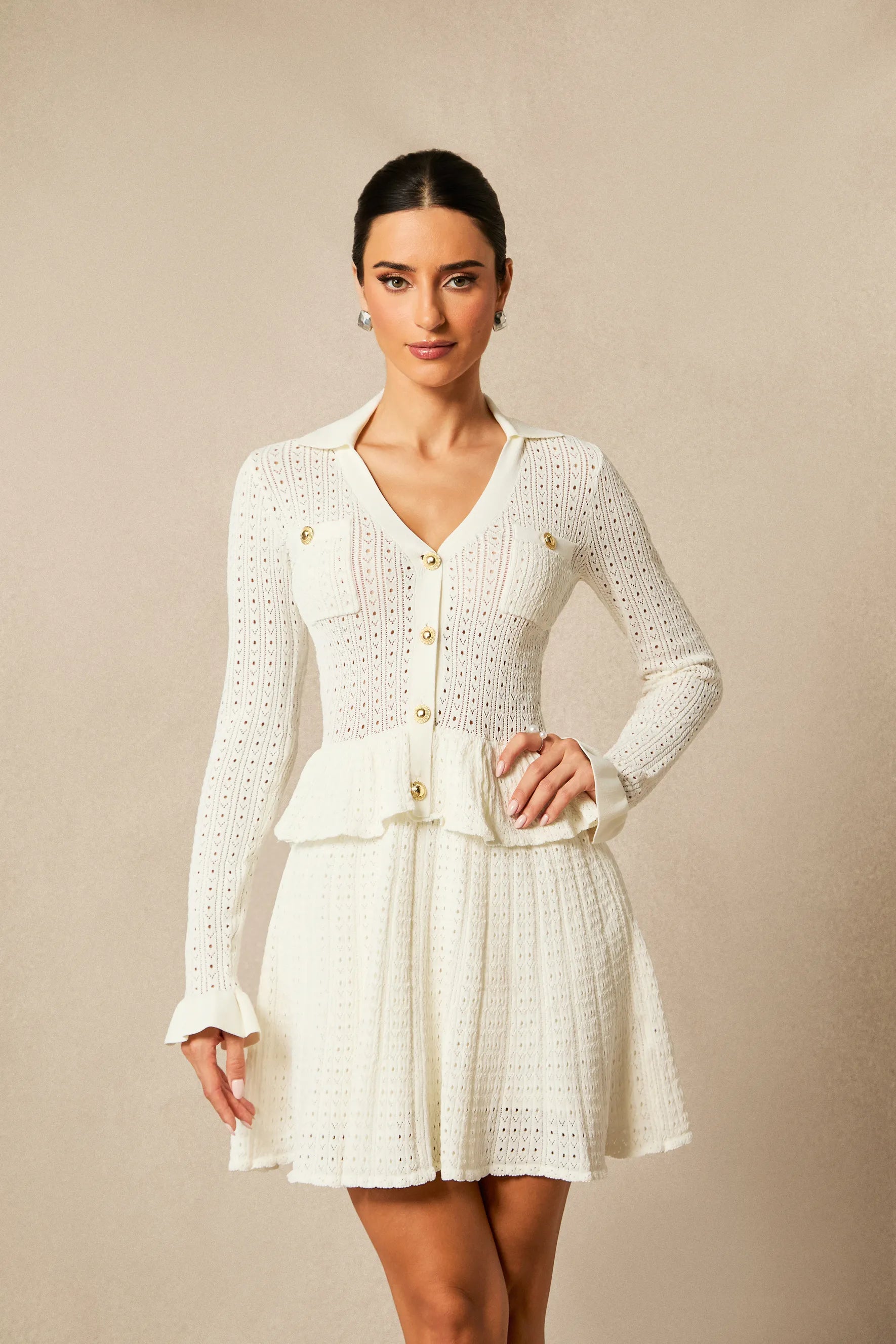 Sara - V-Neck Ruffled Knit Mini Dress