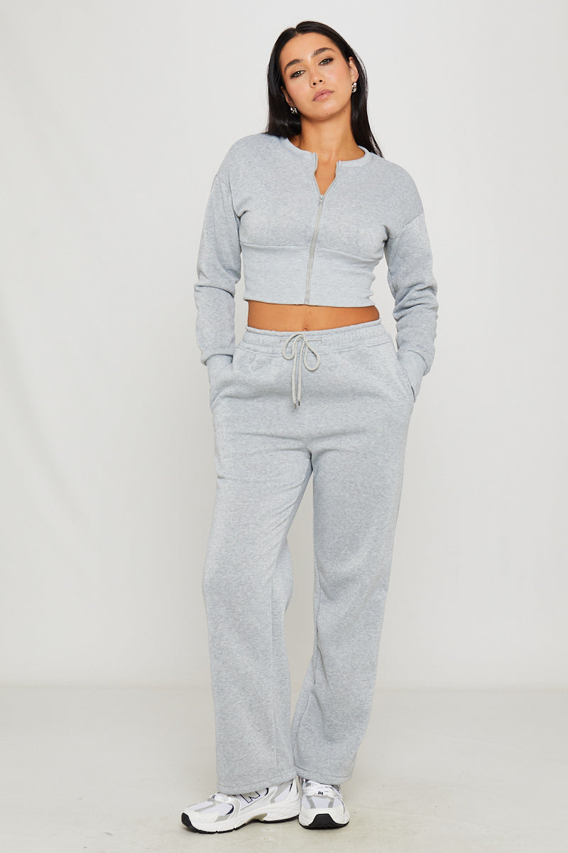 Light Grey Cinched Waist Zip Jacket & Joggers Set