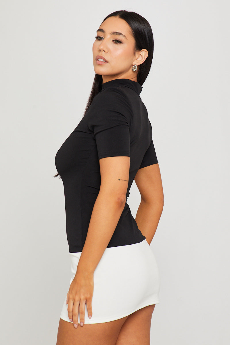 Black & White Block High Neck Mini Dress