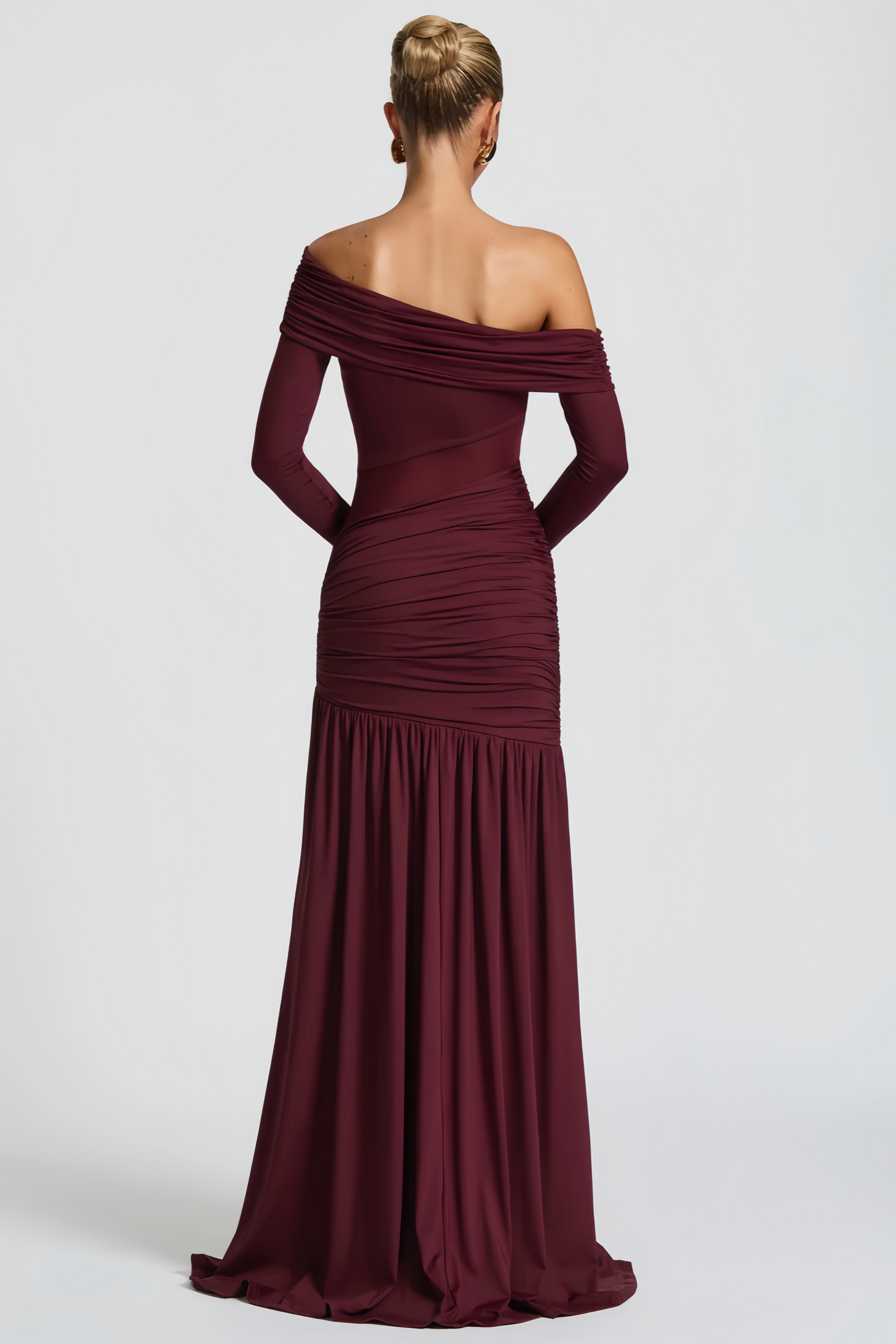 Anastasia Burgundy One Shoulder Gathered Maxi Dress