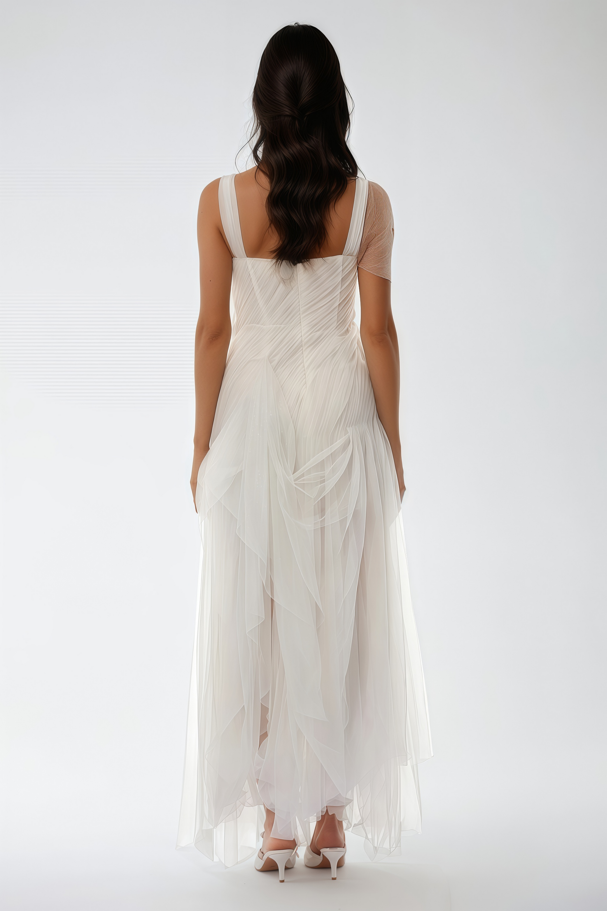 Off-White Tulle Ruched Maxi Dress