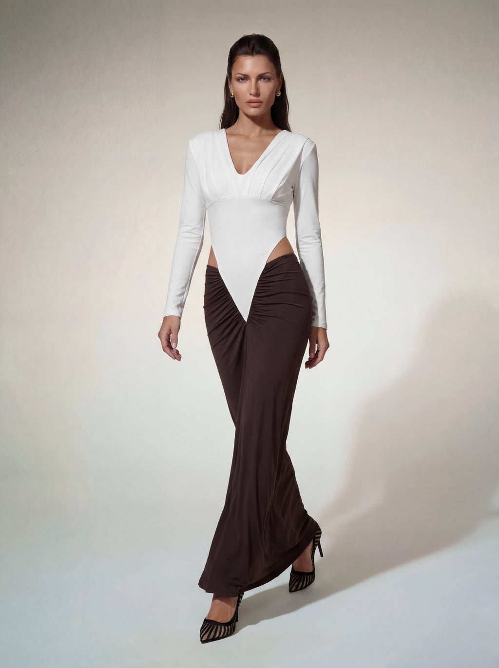 Alvilde Plunge Neck Ruched Maxi Dress