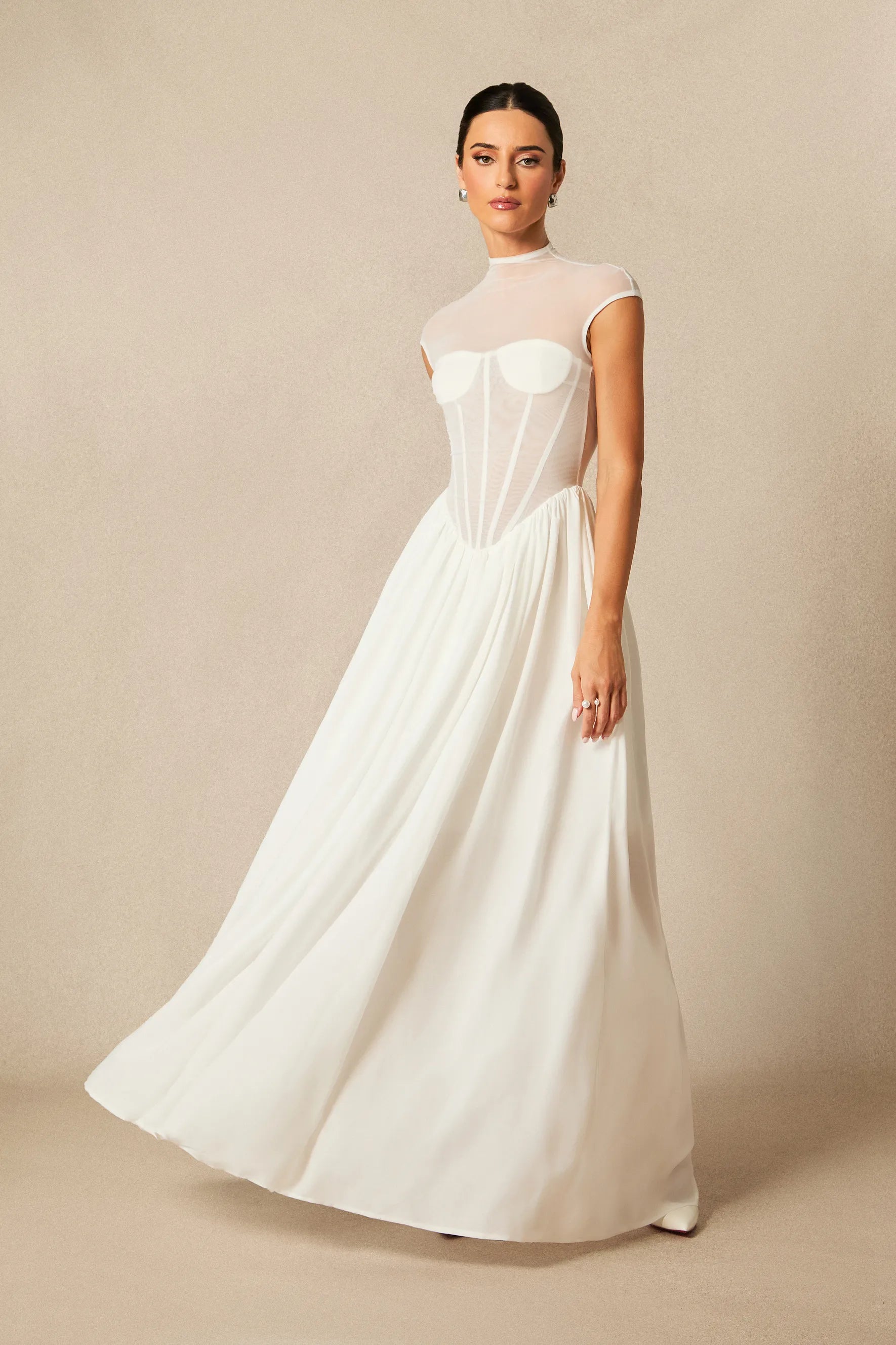 Alyssa - White Cap Sleeve Corset Maxi Dress