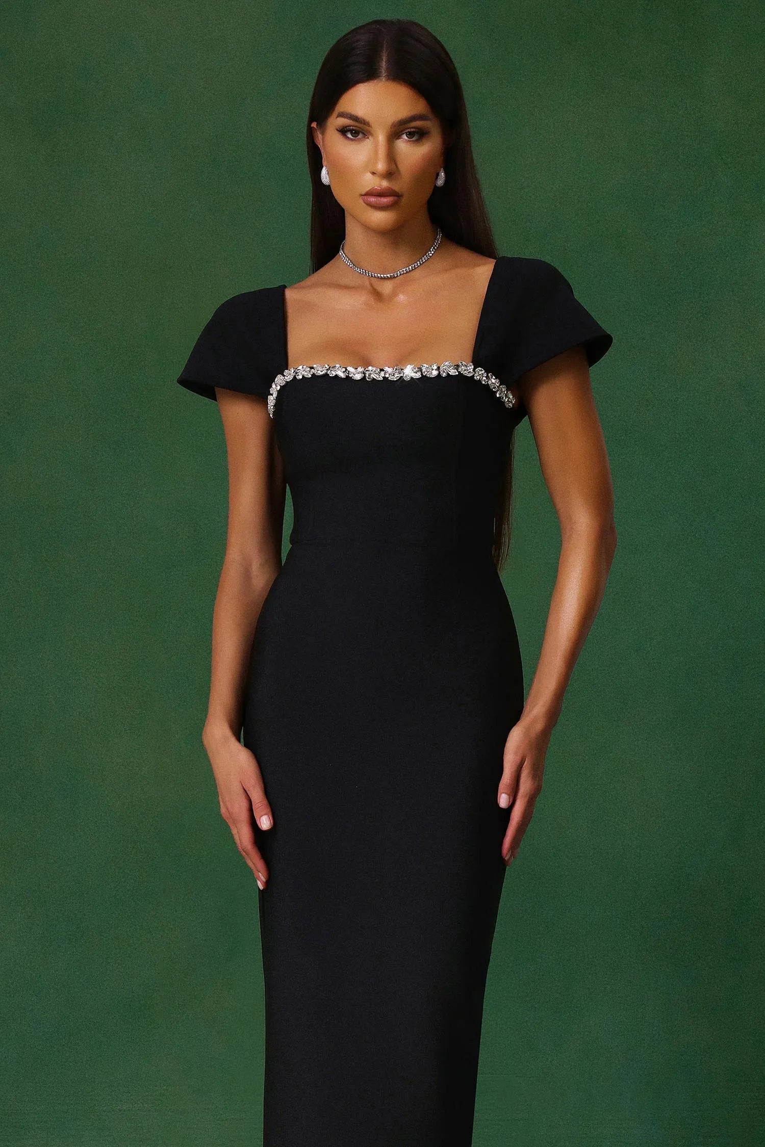 Londyn - Short Sleeve Diamond Bandage Maxi Dress