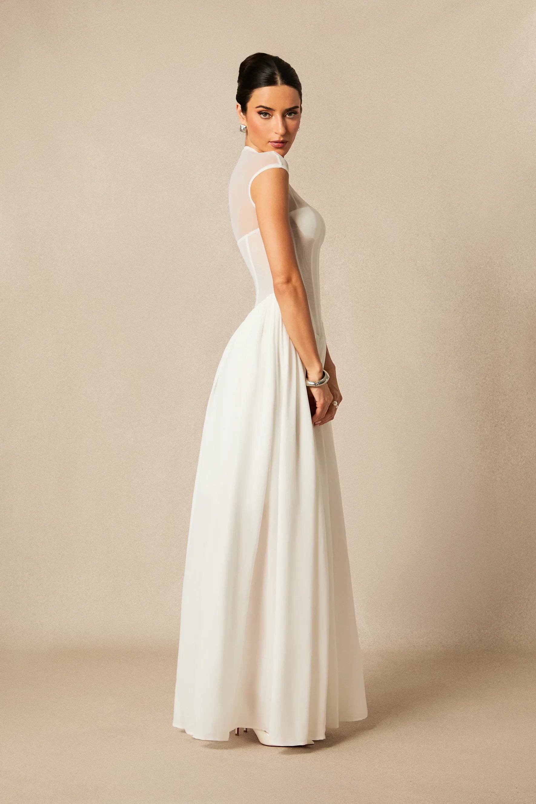 Alyssa - White Cap Sleeve Corset Maxi Dress