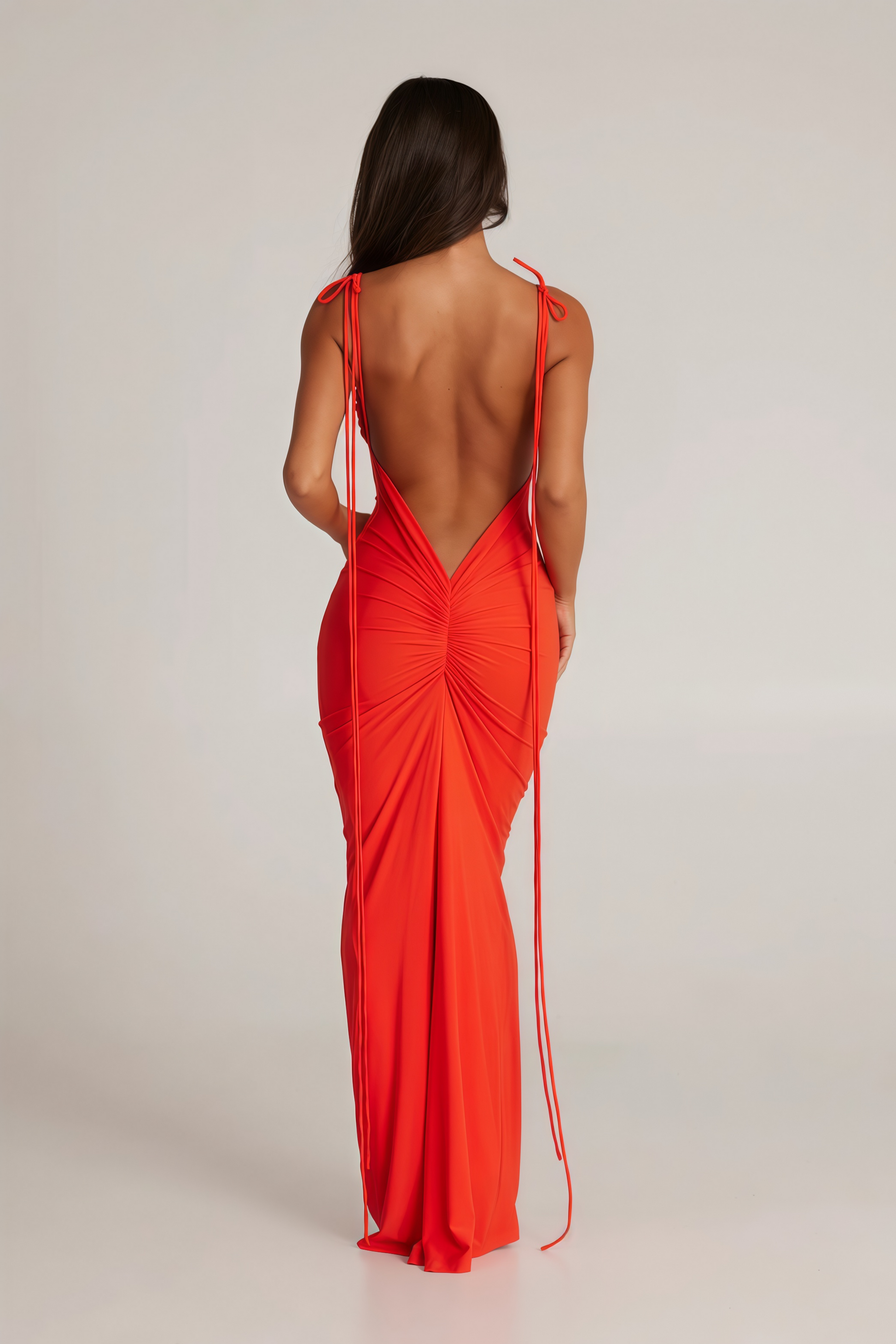 Laverda Orange Open Back Ruched Maxi Dress