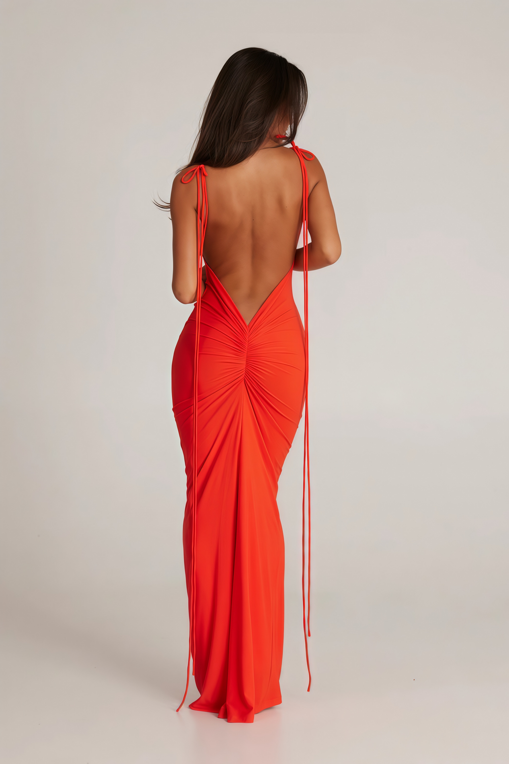 Laverda Orange Open Back Ruched Maxi Dress