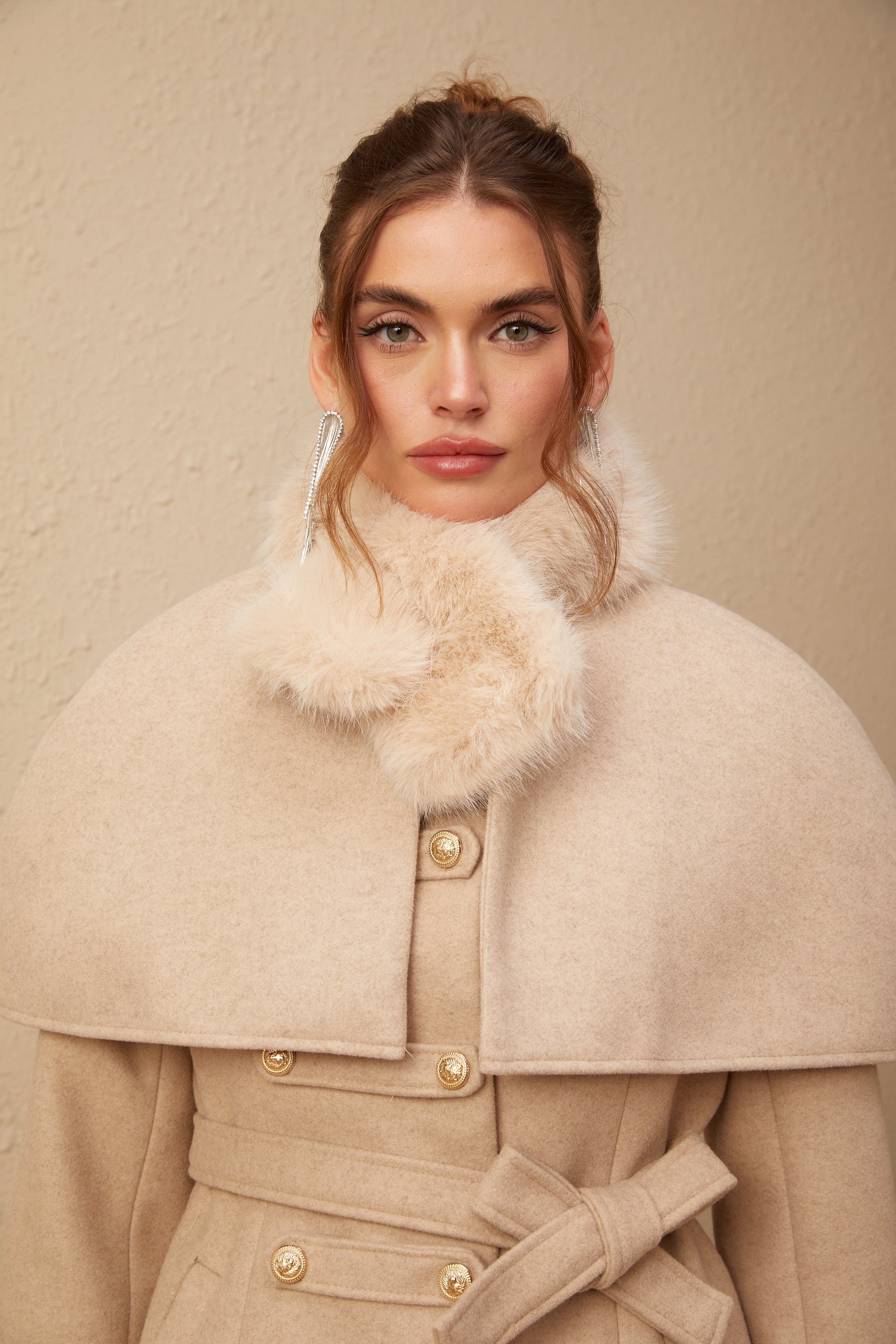 Kendall - Detachable-cape Faux-fur Coat