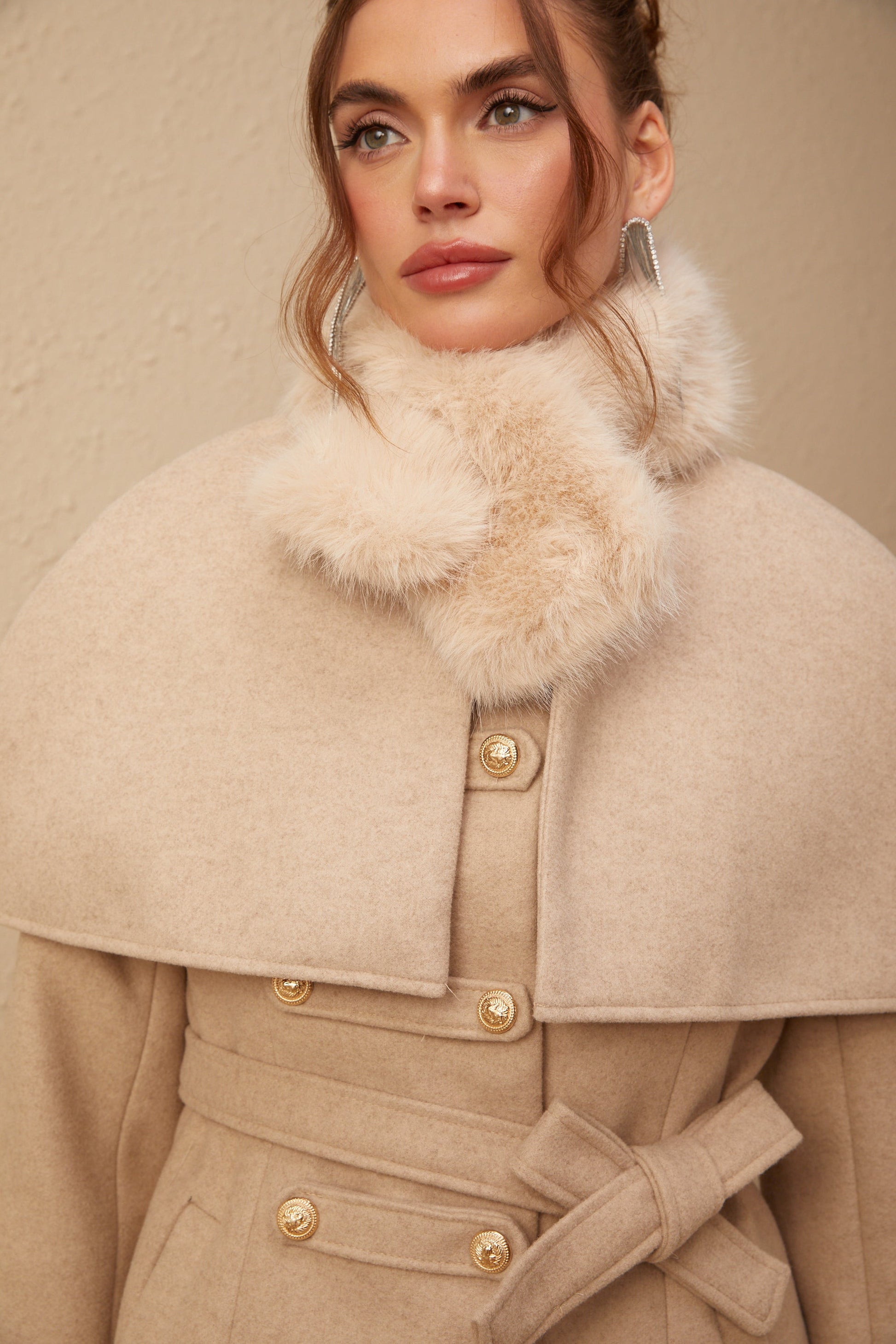 Kendall - Detachable-cape Faux-fur Coat