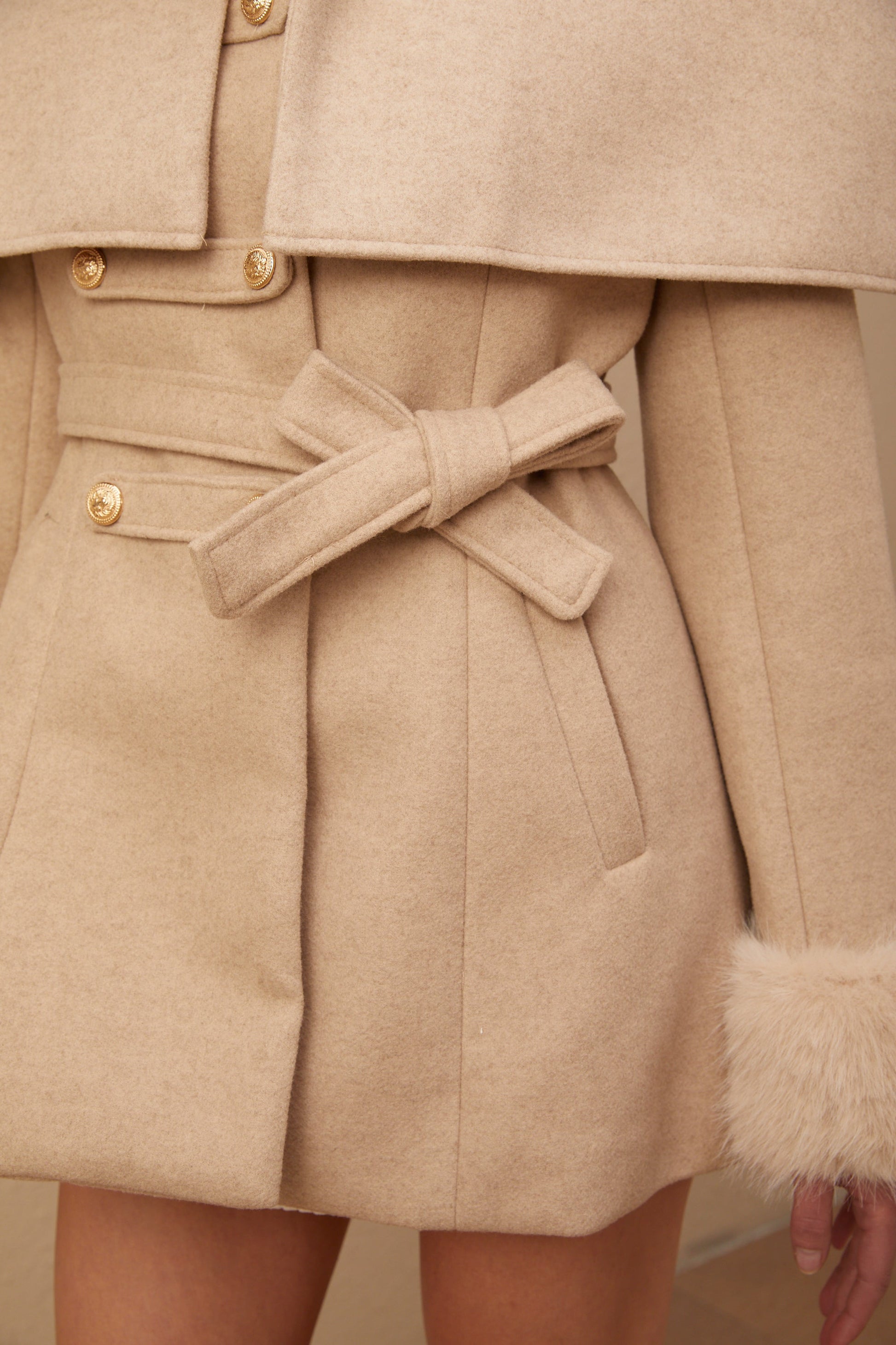 Kendall - Detachable-cape Faux-fur Coat