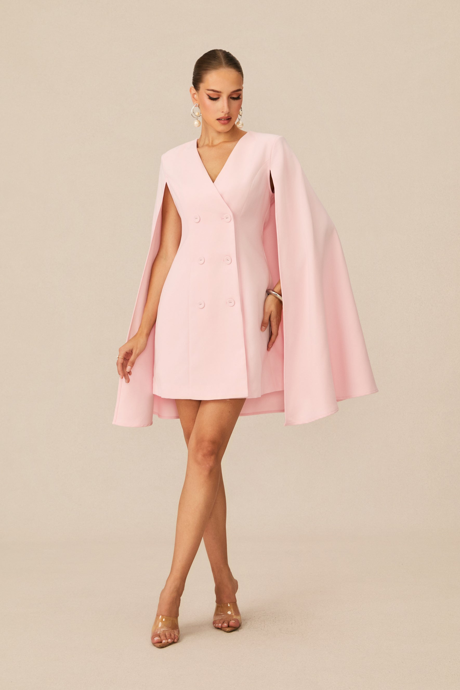 Elegant Pink Double-Knotted Cape Mini Dress