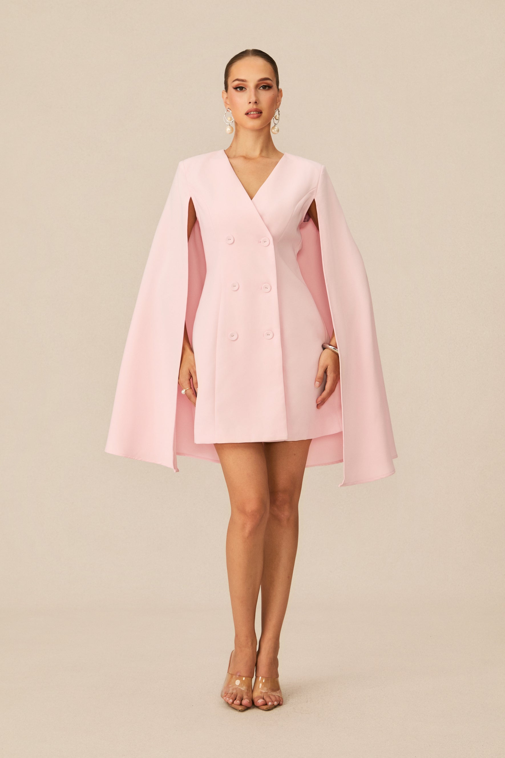 Elegant Pink Double-Knotted Cape Mini Dress