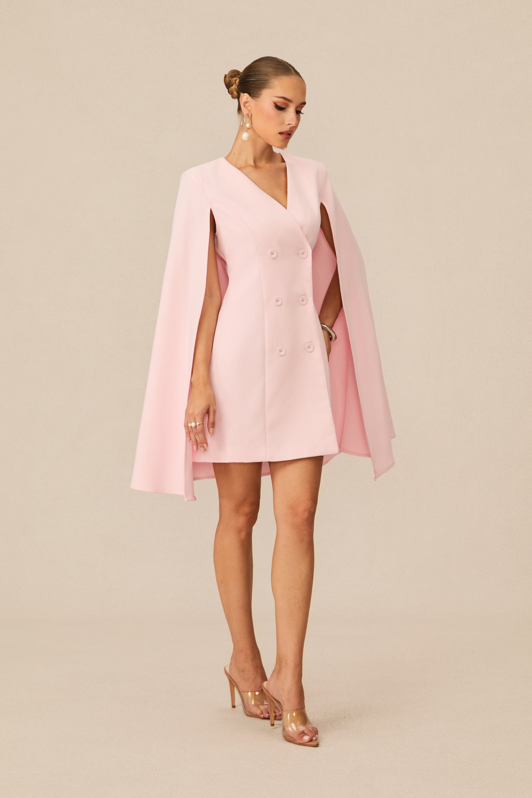 Elegant Pink Double-Knotted Cape Mini Dress