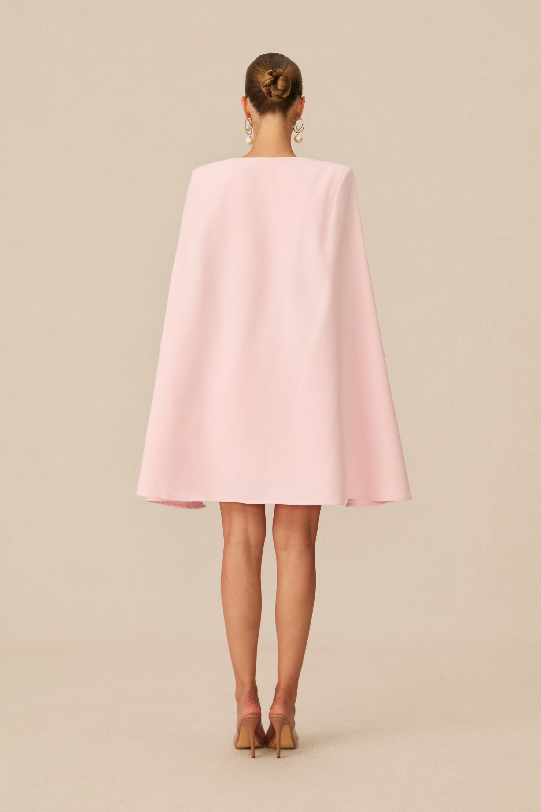 Elegant Pink Double-Knotted Cape Mini Dress