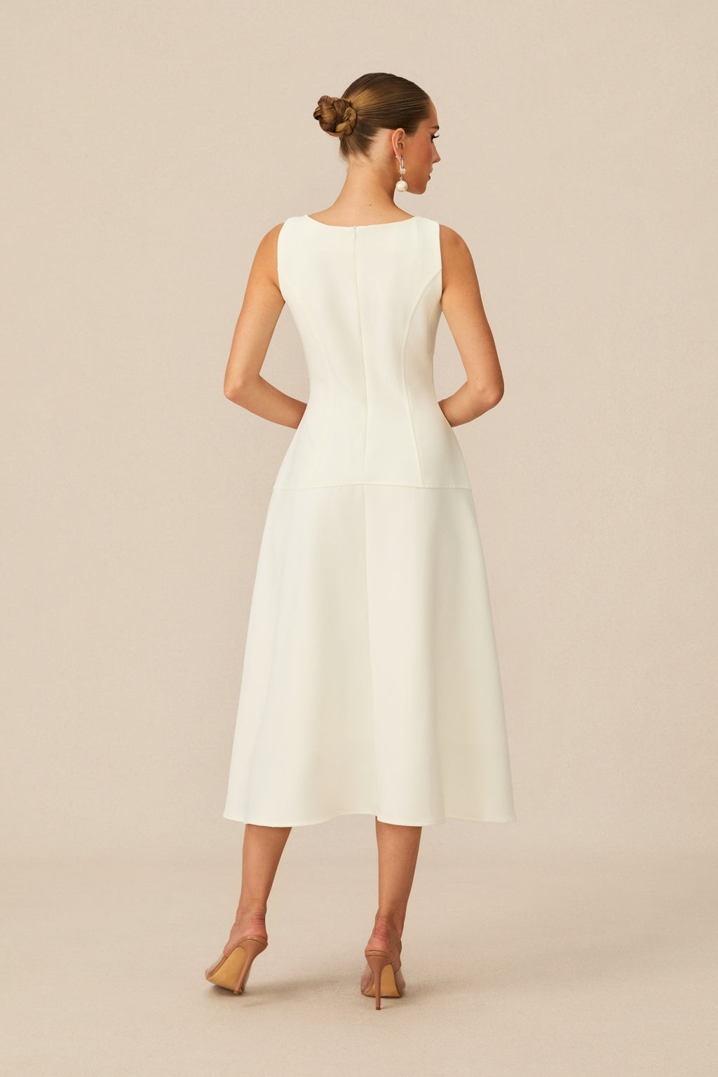 Classic Charm White Sleeveless Midi Dress
