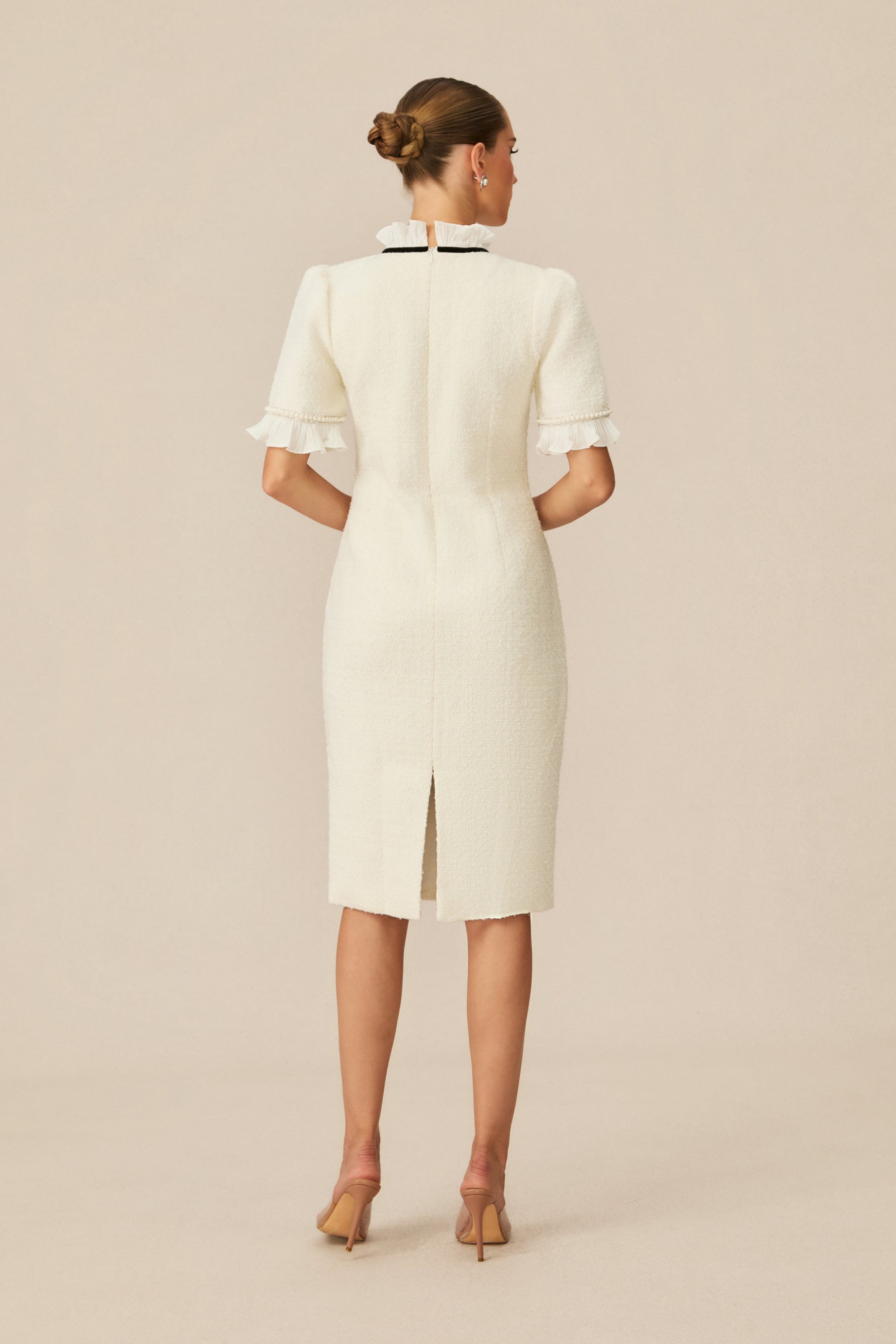 Precious And Perfect White Velvet Bow Ruffled Mini Dress