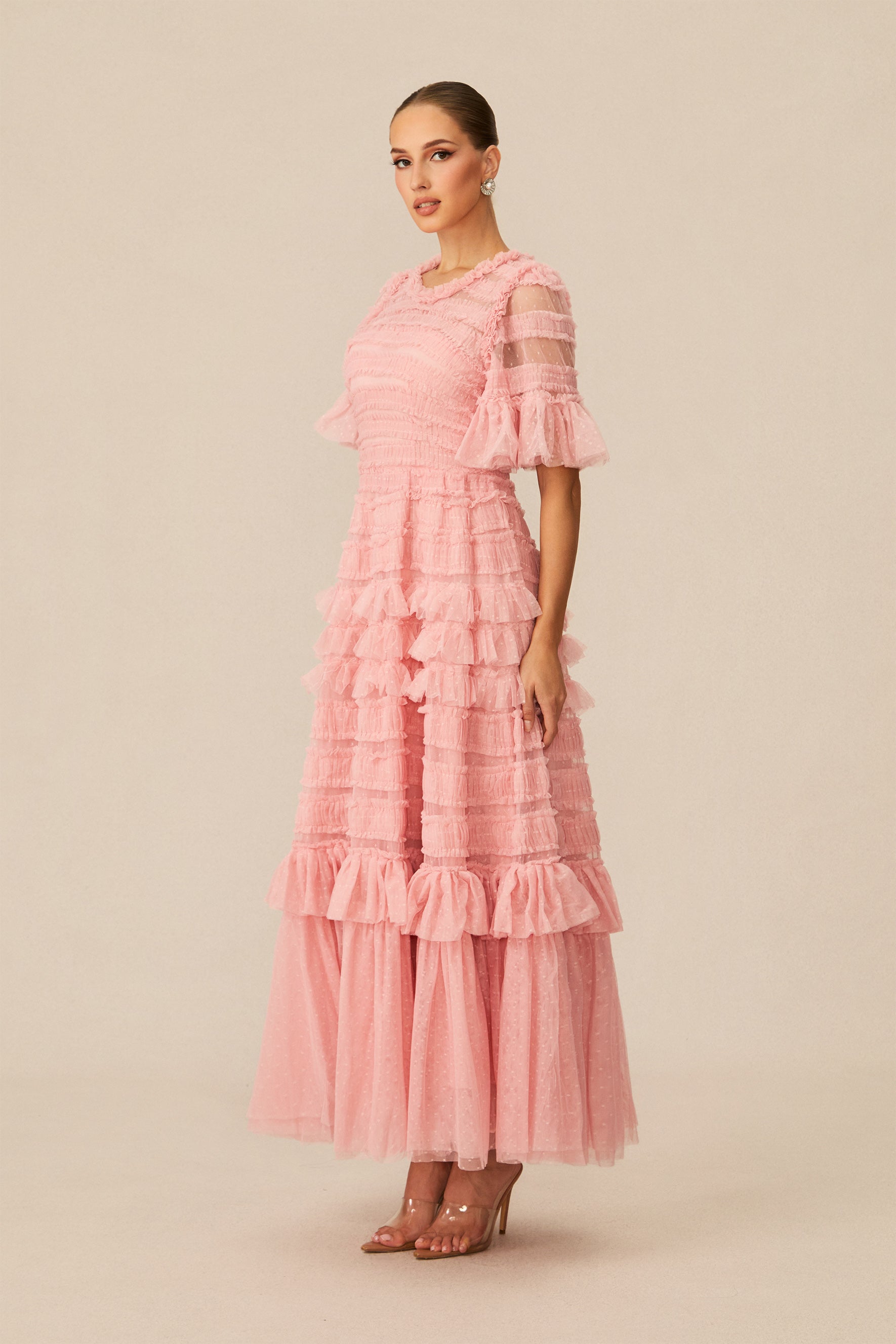 Pink Layered Maxi Dress With Ruffles