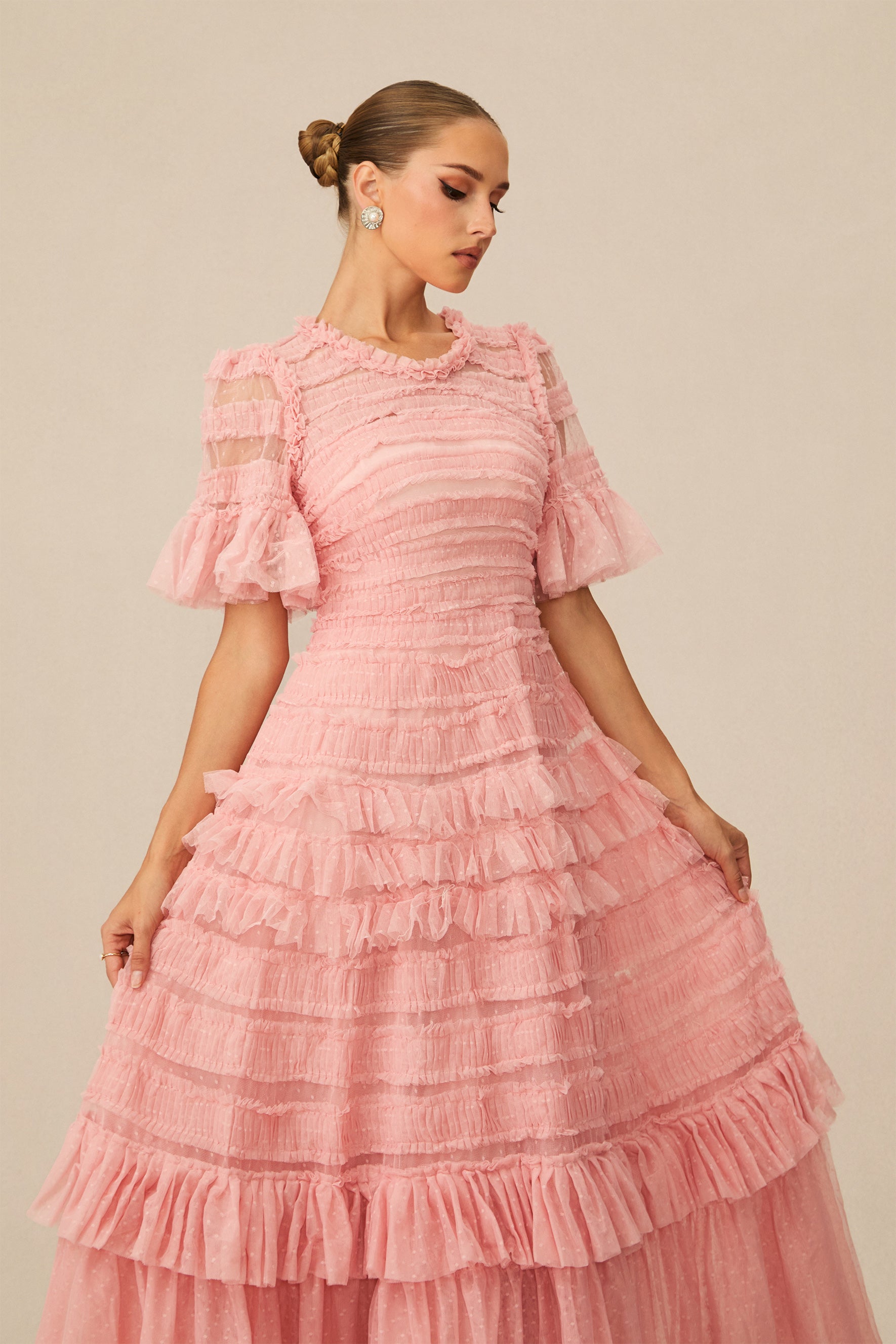 Pink Layered Maxi Dress With Ruffles