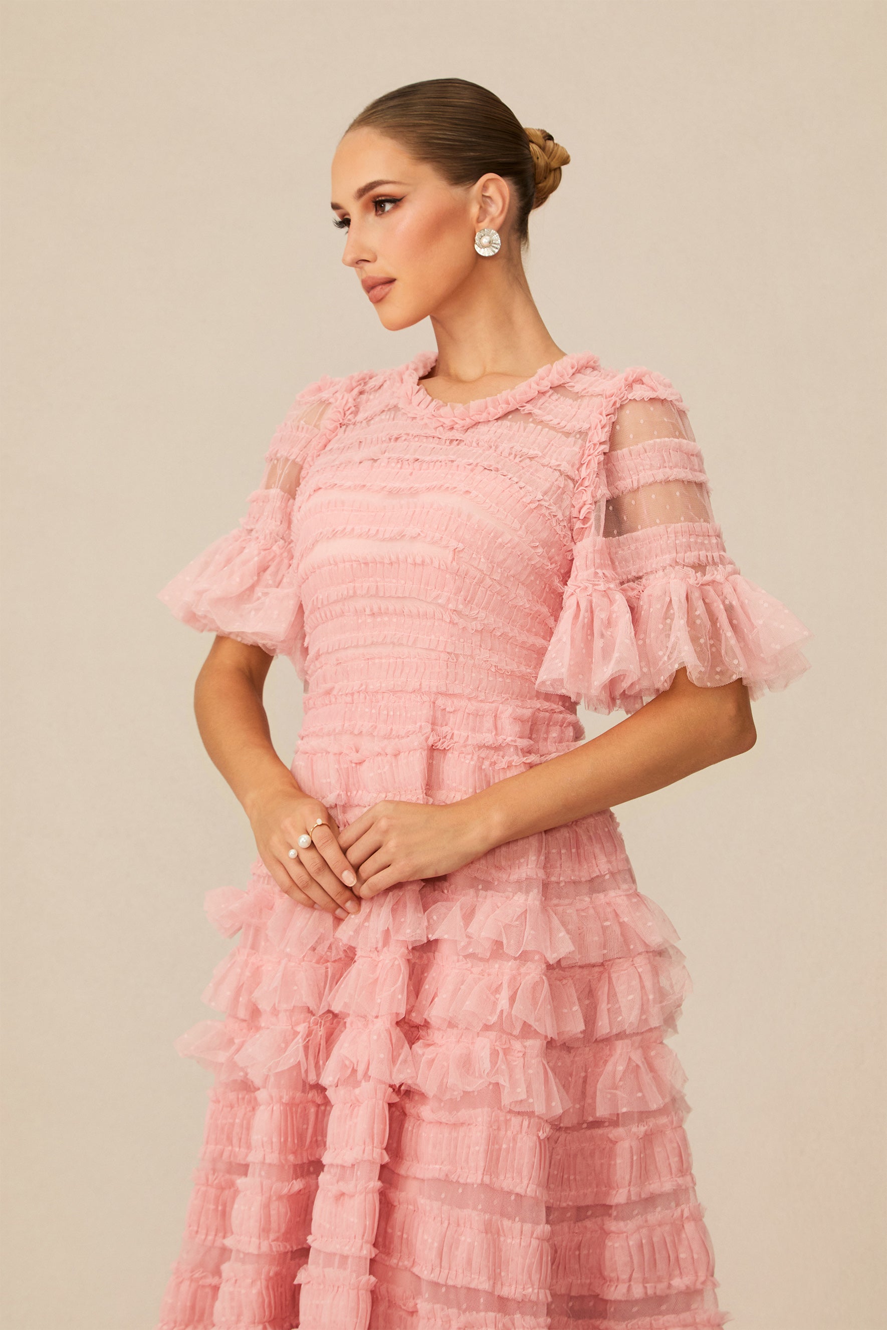 Pink Layered Maxi Dress With Ruffles