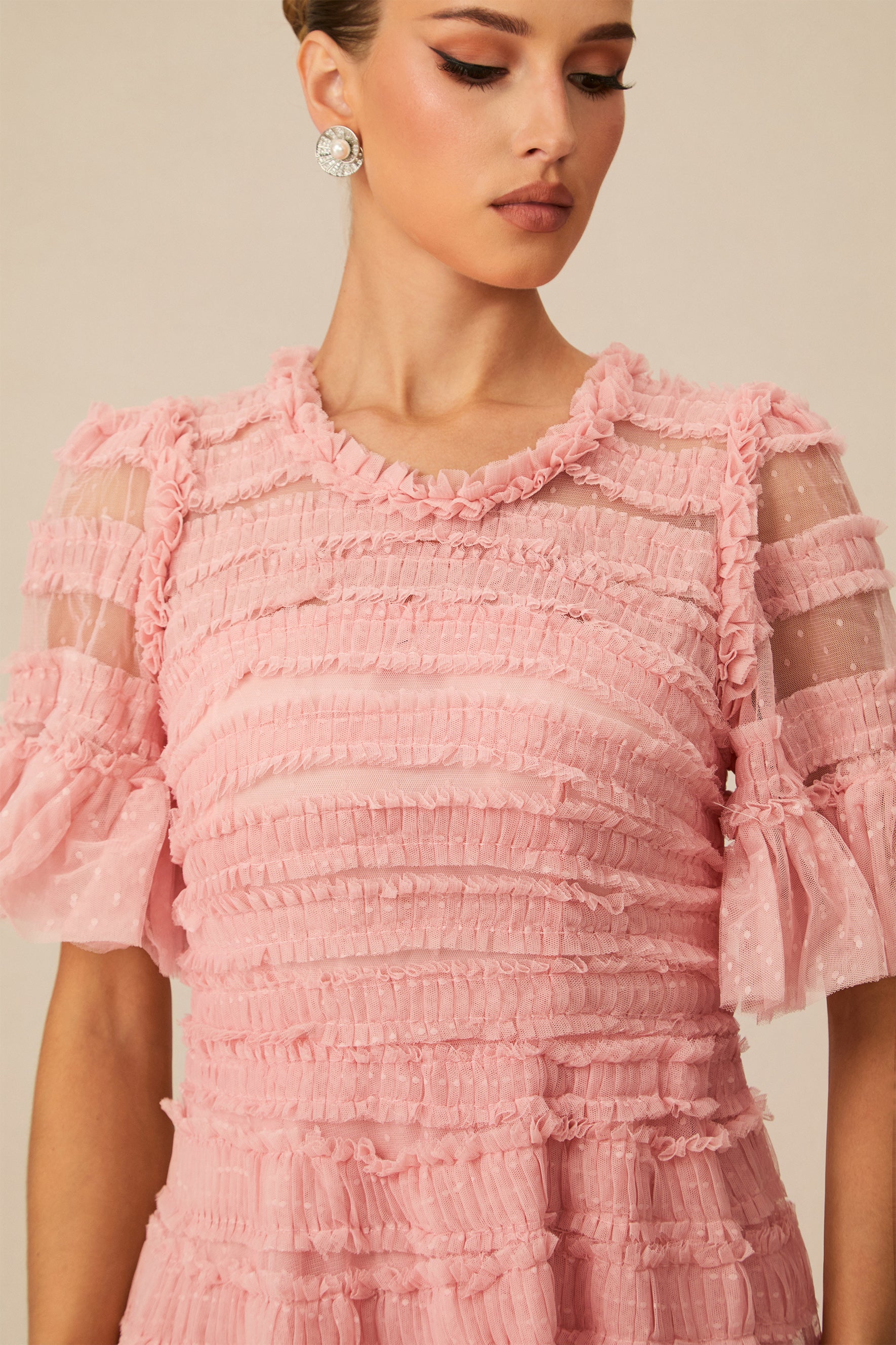 Pink Layered Maxi Dress With Ruffles