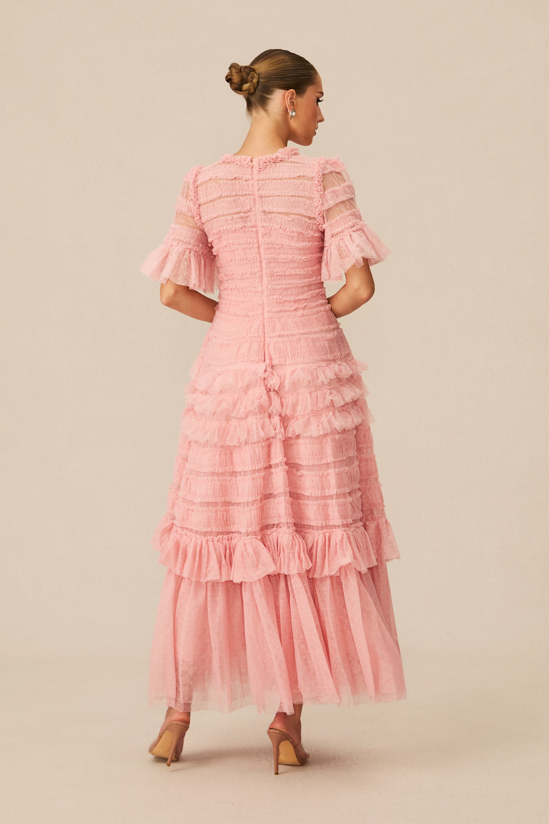 Pink Layered Maxi Dress With Ruffles