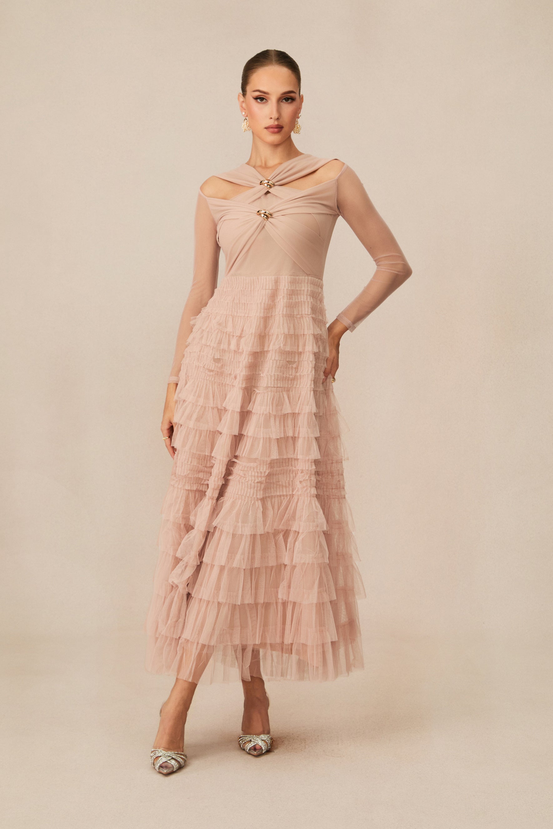 Exceptional Moments Apricot Layered Ruffle Maxi Dress