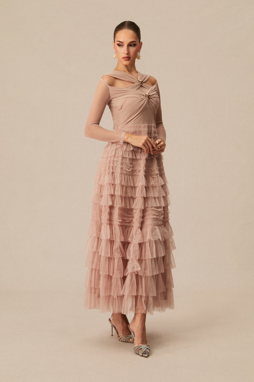Exceptional Moments Apricot Layered Ruffle Maxi Dress
