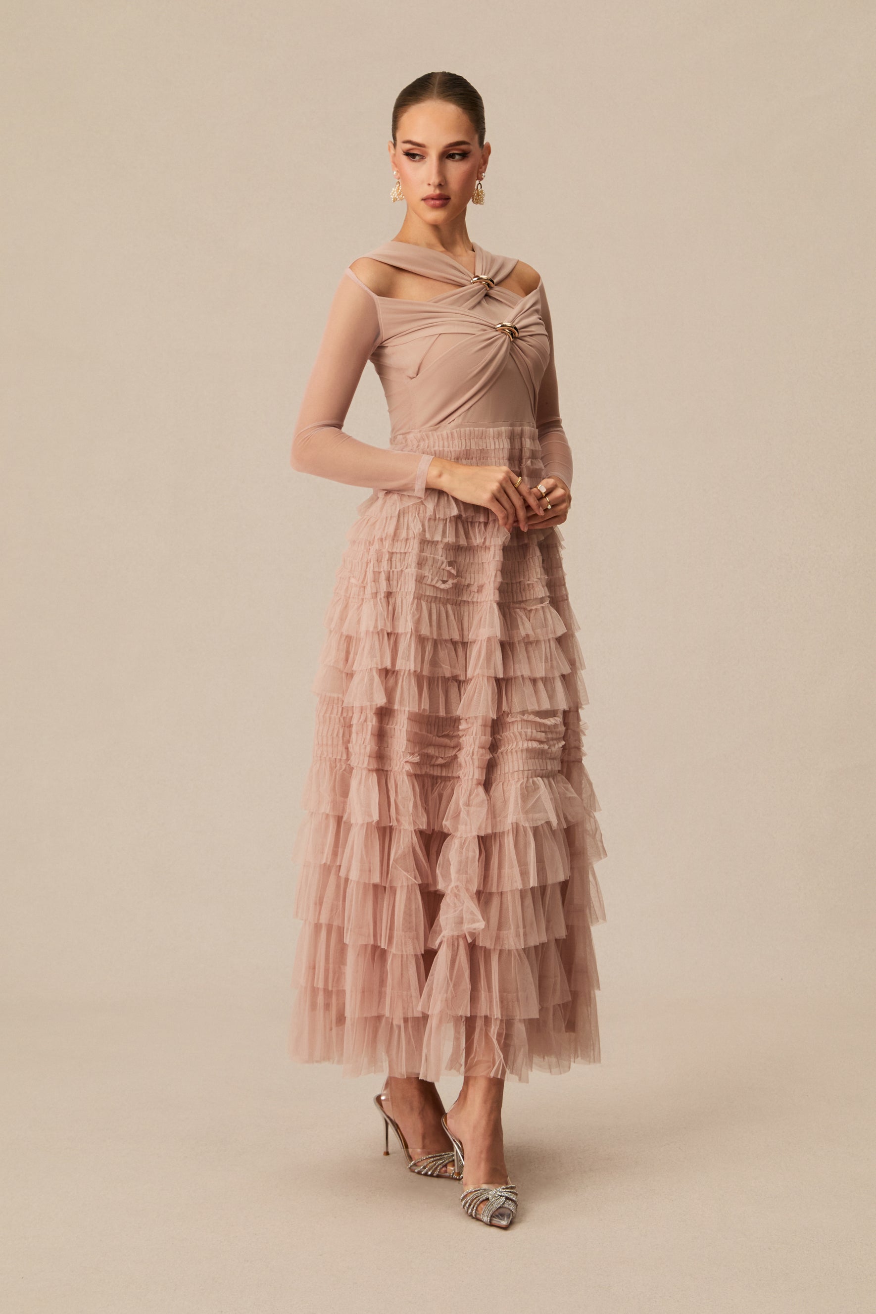 Exceptional Moments Apricot Layered Ruffle Maxi Dress
