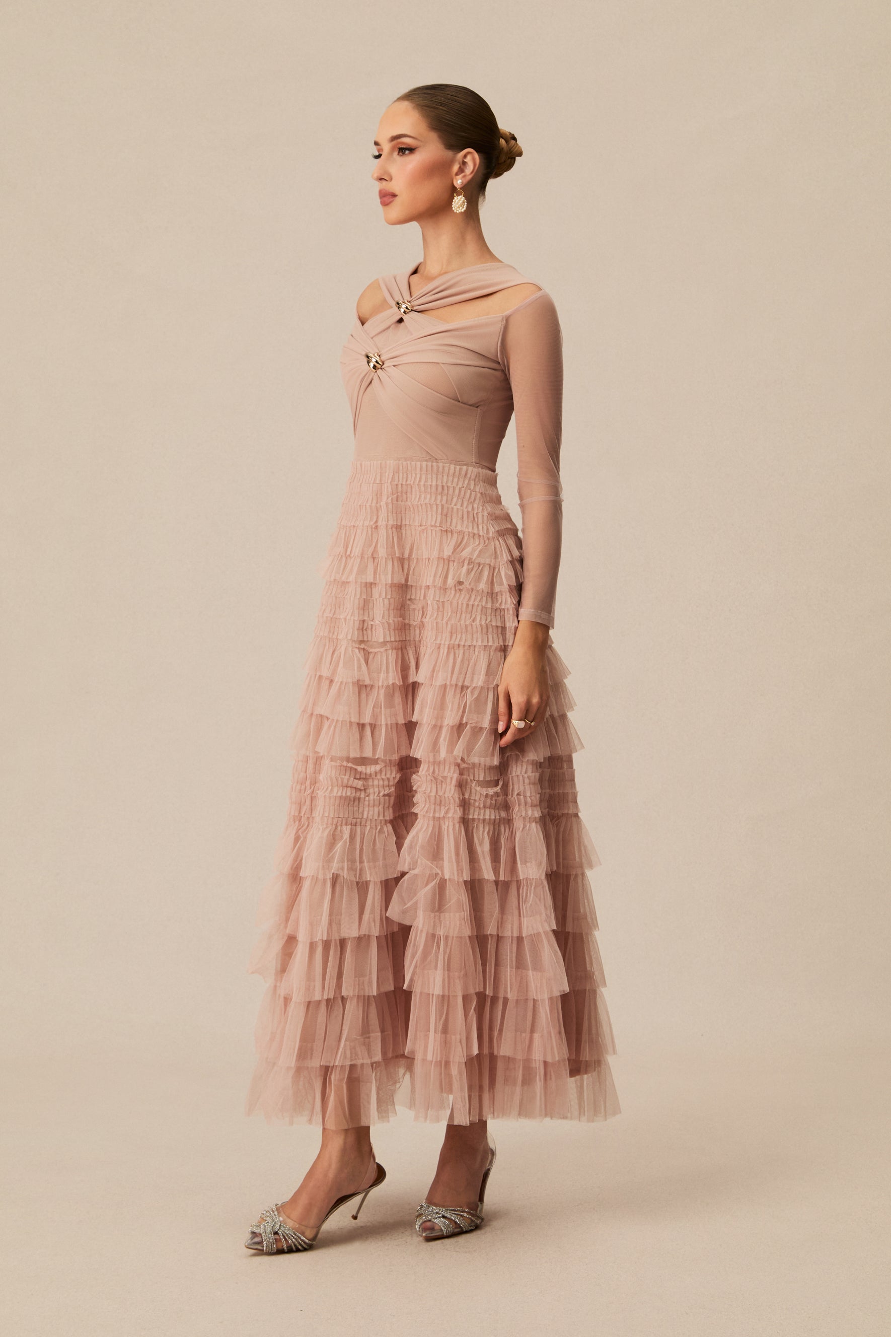 Exceptional Moments Apricot Layered Ruffle Maxi Dress