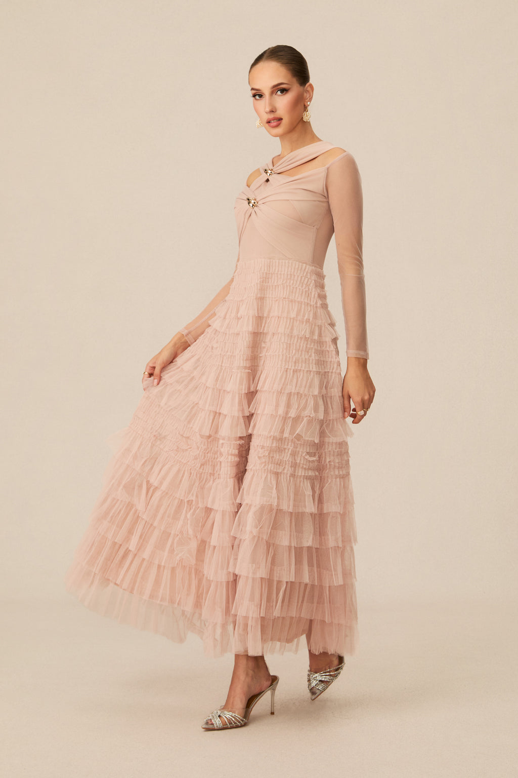 Exceptional Moments Apricot Layered Ruffle Maxi Dress