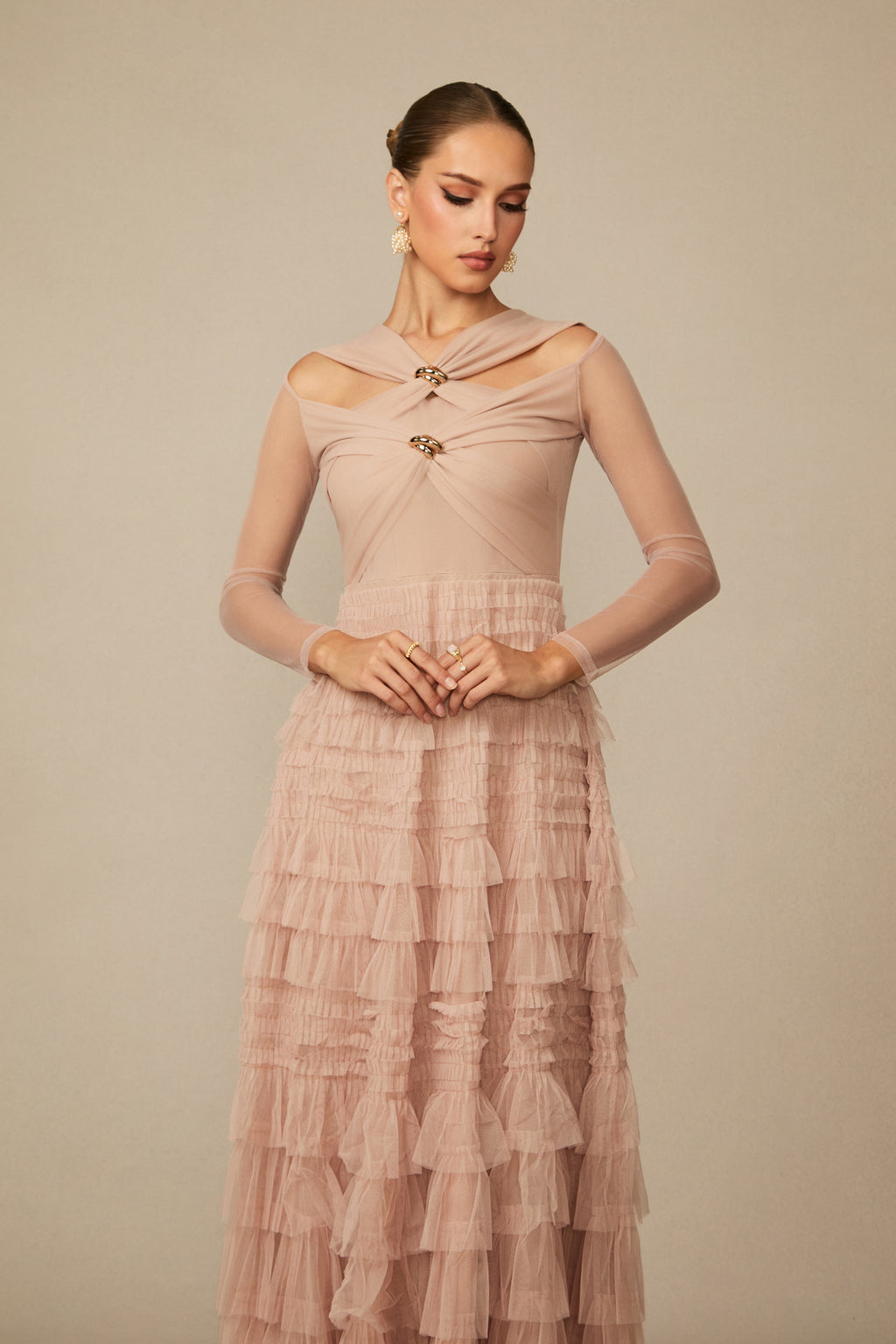 Exceptional Moments Apricot Layered Ruffle Maxi Dress